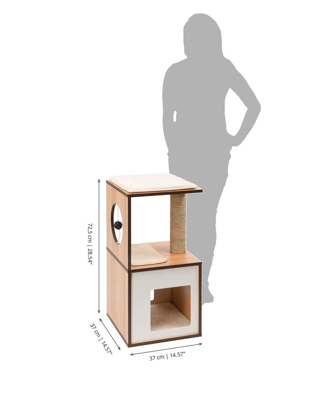 Premium Walnut Vesper Cat Tree & Scratching Post with Cozy Cat Box - Perfect for Small Spaces, Indoor Cat Play & Relaxation