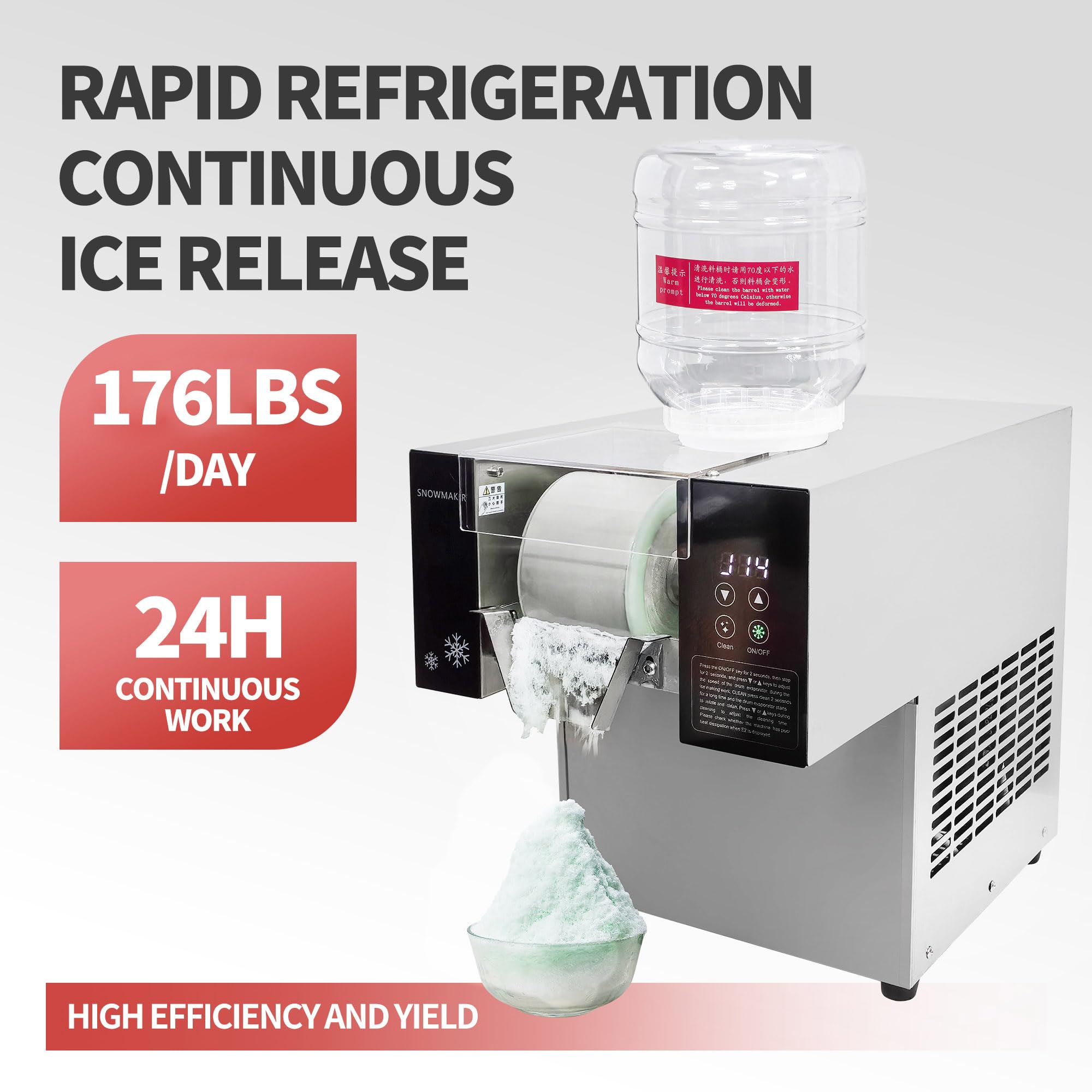 Yovtekc 80KG/24H Commercial Snowflake Ice Maker Machine - Stainless Steel Adjustable Speed Ice Shaver for Snack Bars, Restaurants & Bubble Tea Shops - Perfect for Smoothies, Cocktails and Frozen Desserts