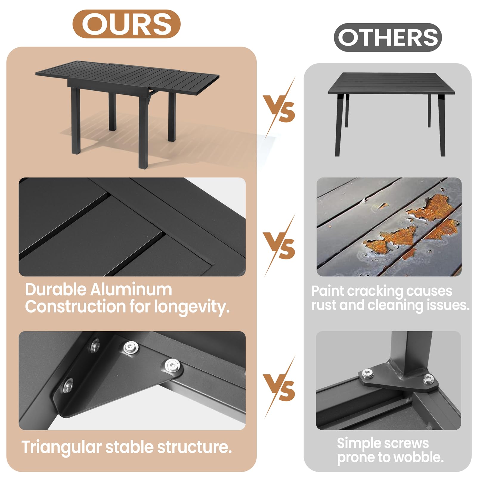 Expandable Aluminum Outdoor Dining Table 31.5