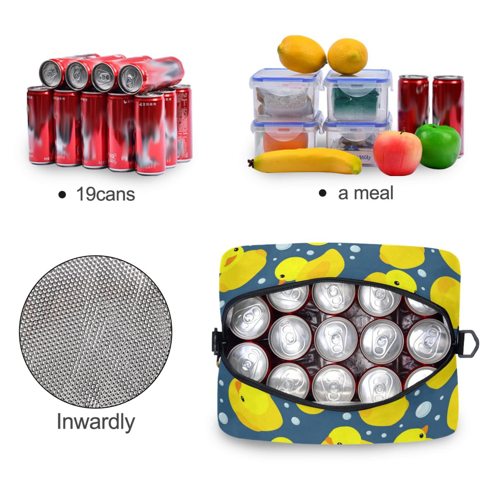 Reusable Insulated Lunch Box with Adjustable Shoulder Straps - CBBYY Rubber Ducks Lunch Bags for Women & Men, Perfect for Work, Picnic, School & Outdoor Activities