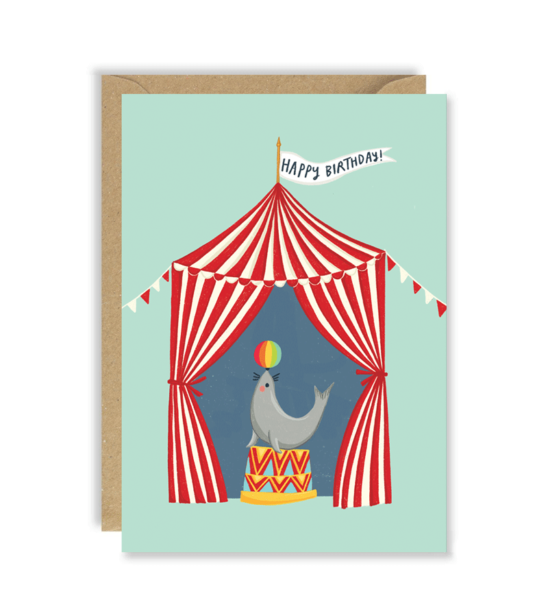 Joy Neveda Circus Seal Birthday Card - Fun Animal-Themed Greeting Card for Kids & Adults - Perfect for Birthdays, Parties & Special Occasions