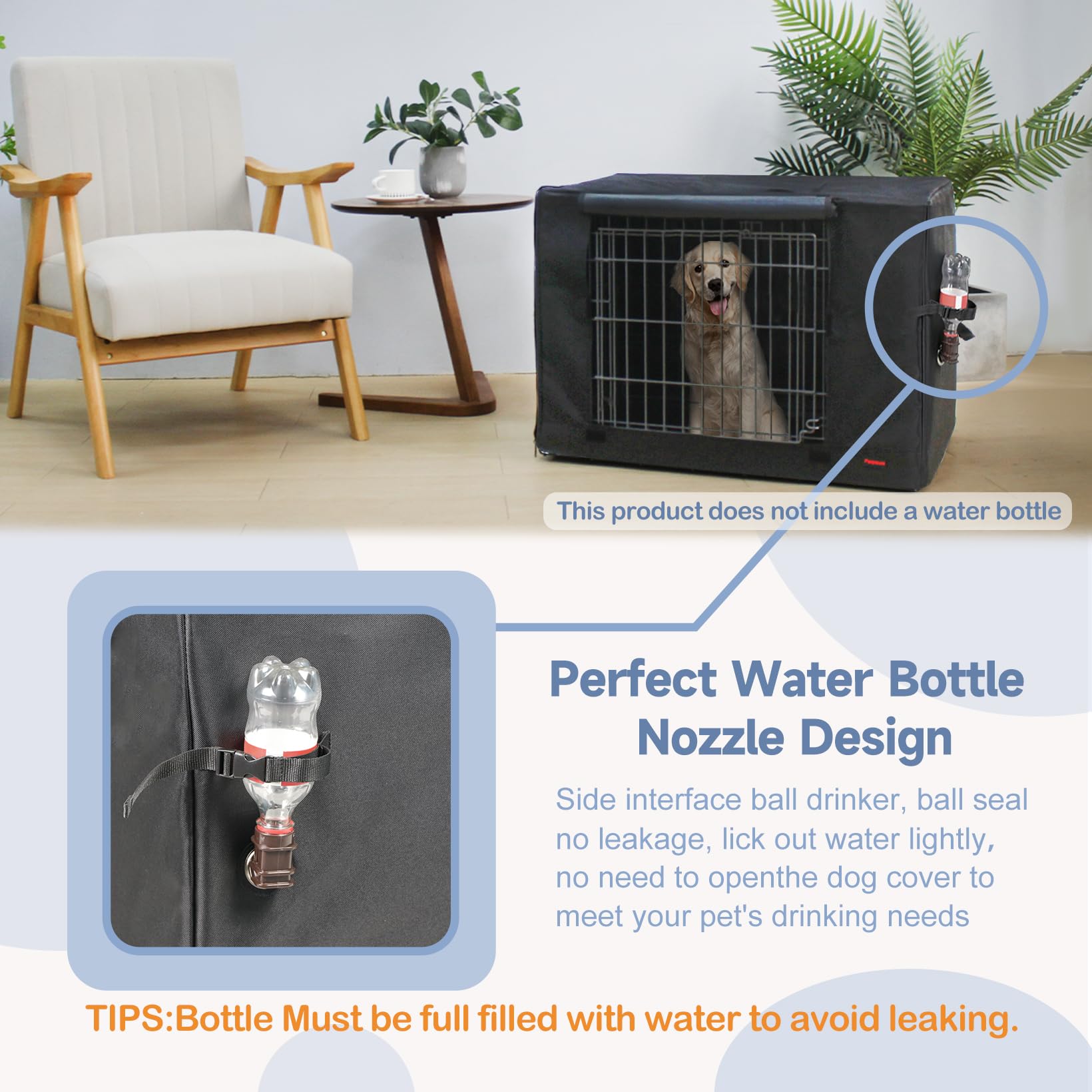 48 Inch Durable Waterproof Dog Crate Cover - 600D Oxford Fabric Pet Kennel Cover with Water Bottle Nozzle Design for Large Dogs (Black) | Perfect for Indoor/Outdoor Use, Travel & Vet Visits