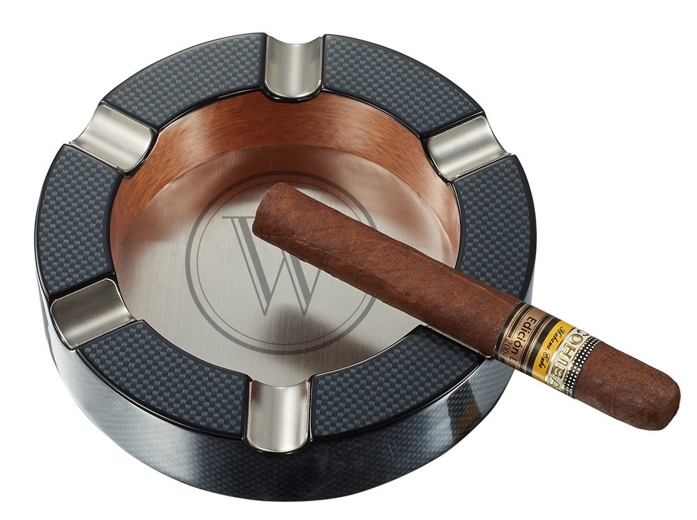 Premium Visol Tyrus Carbon Fiber Cigar Ashtray - Custom Laser Engraved Initials - Luxury Smoking Accessory for Cigar Lounges, Home Bars & Outdoor Patios