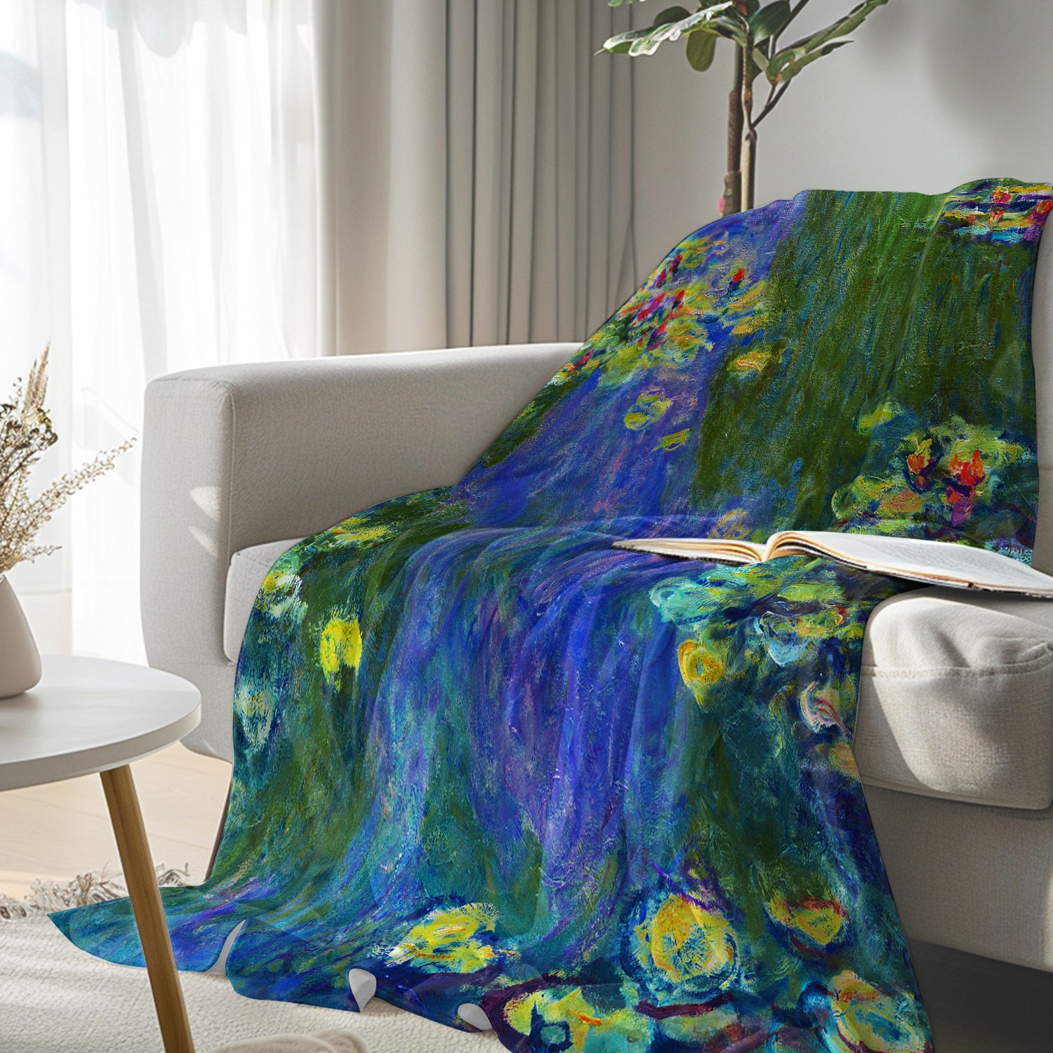 Claude Monet Water Lilies Flannel Fleece Blanket - Soft Cozy Throw for Bed, Sofa & Outdoor Use - Impressionist Art Home Decor Gift