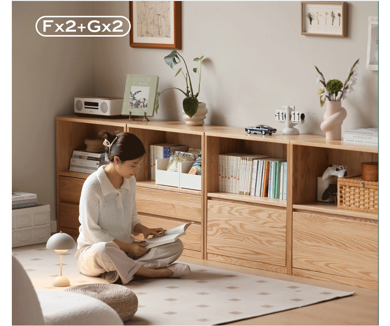 Solid Oak Wood Bookcase - Free Combination Low Cabinet & Floor Standing Bookshelf for Living Room, Office, or Library Storage