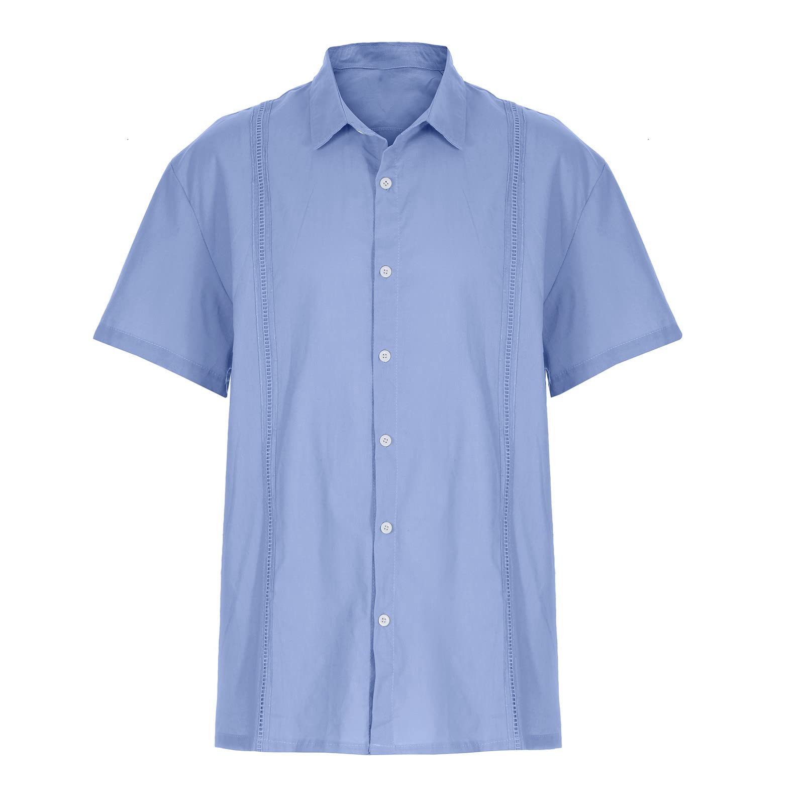 Men's Cotton Linen Short Sleeve Button Down Shirt - Stand Collar Casual Summer Shirt for Beach, Travel & Outdoor Activities | Breathable Comfort Shirt for Men