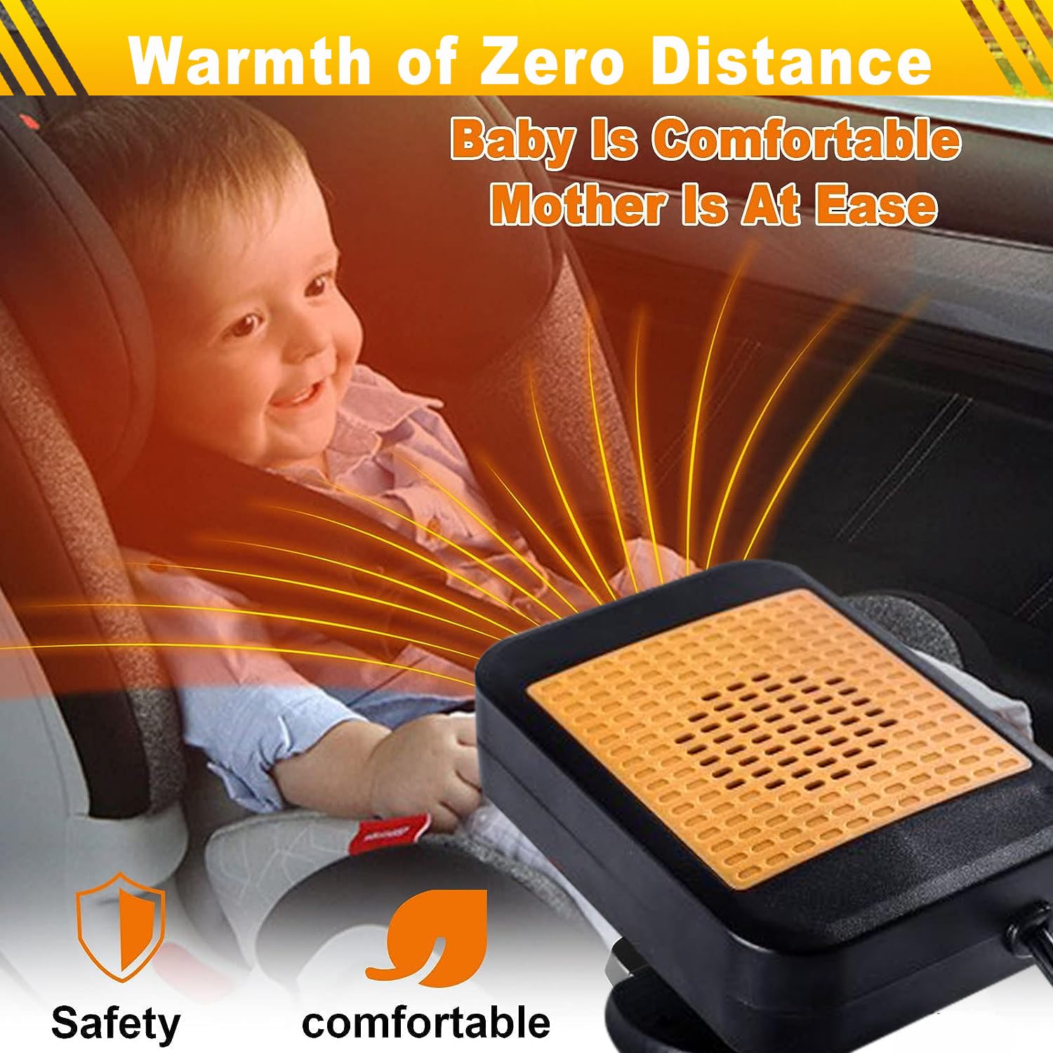 12V Portable Car Heater & Defroster - 200W Fast Heating Vehicle Heater with 360° Rotation for Windshield Defogging - Ideal for Cars, SUVs, RVs & Trucks in Winter (Orange) - Perfect for Cold Mornings, Road Trips & Emergency Heating