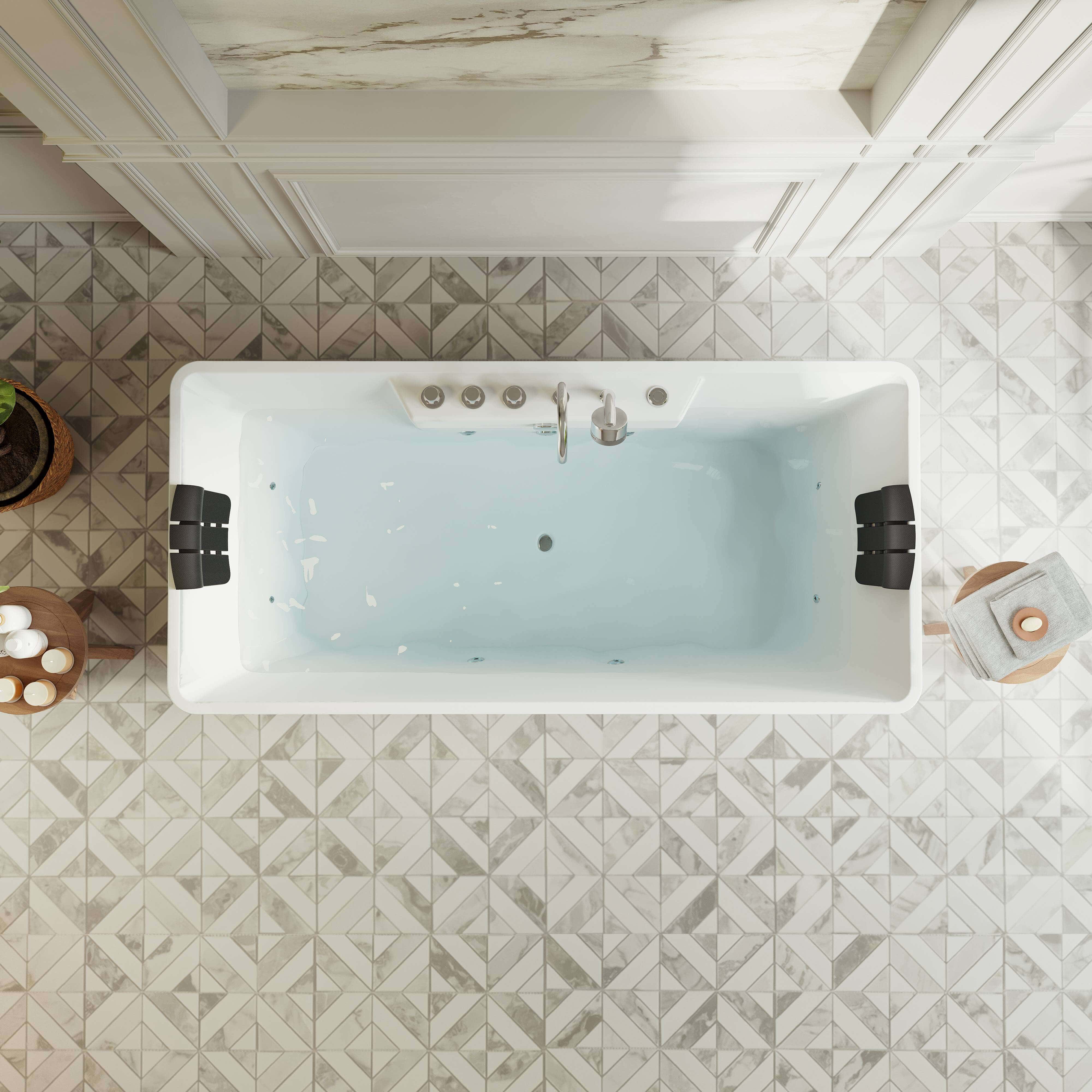 Empava 59-Inch Freestanding Acrylic Whirlpool Bathtub with Center Drain - Modern Rectangular Soaking Tub for Luxury Bathroom Spa Experience