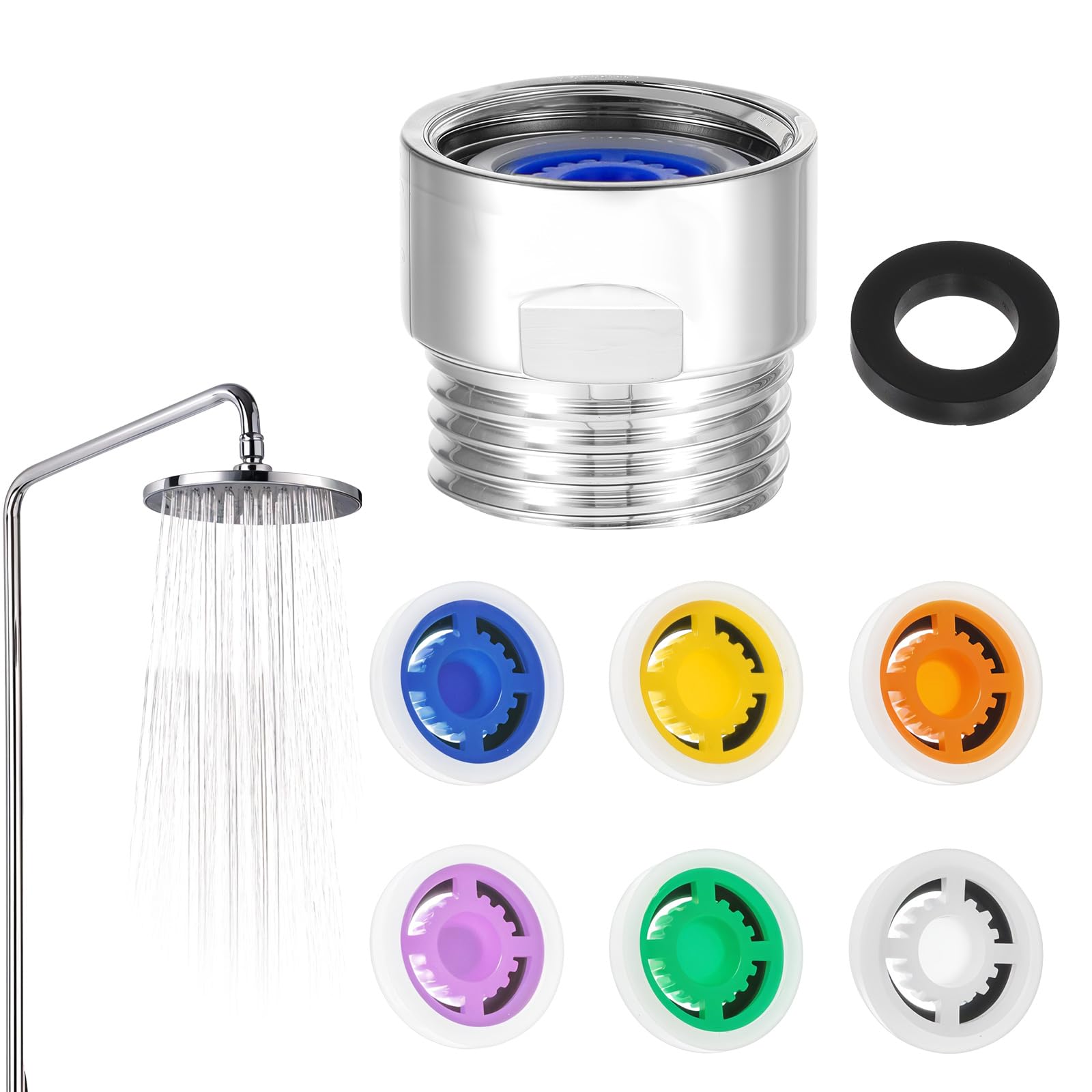 4 Pcs Shower Flow Restrictor - Water Saving Pressure Reducer for Fixed Shower Heads | Flow Control Valve for Hotel & Bathroom Use | Mixcolor (6) | Perfect for Eco-Friendly Homes & Water Conservation