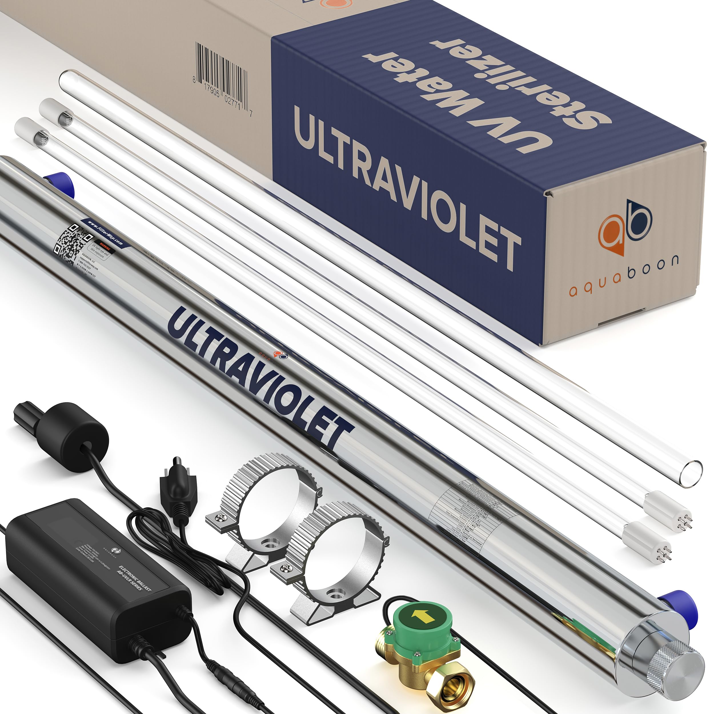 **55W UV Water Purification System – 12 GPM Whole House UV Water Filter with Smart Flow Sensor – Safe for Well & City Water – Includes Extra UV Lamp – Ideal for Home, RV & Camping Use**