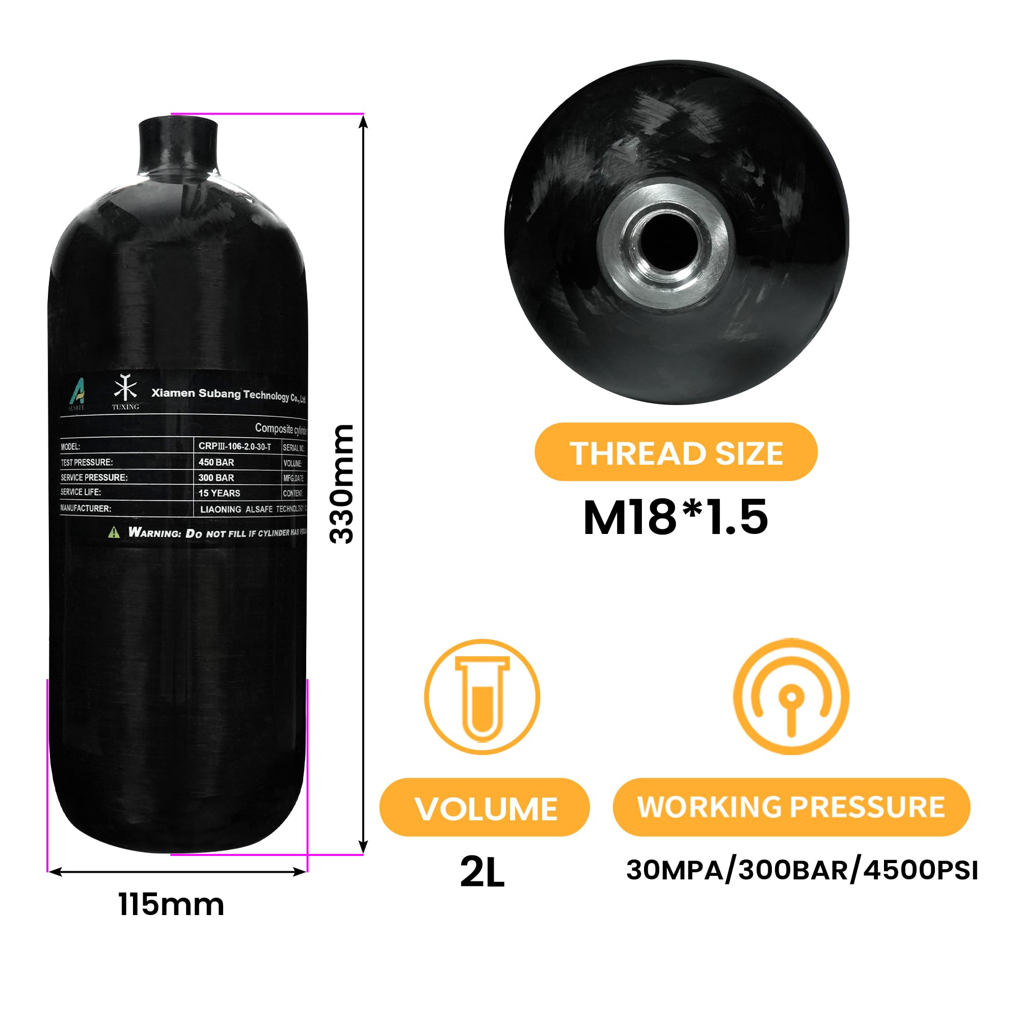 **TUXING 4500psi Carbon Fiber Air Tank 2L (Empty) & PCP Paintball Filling Station with Pressure Gauge Valve – Scuba Diving, PCP Airgun, Paintball Refill Tank with Regulator Gauge for Outdoor Sports & Hunting**