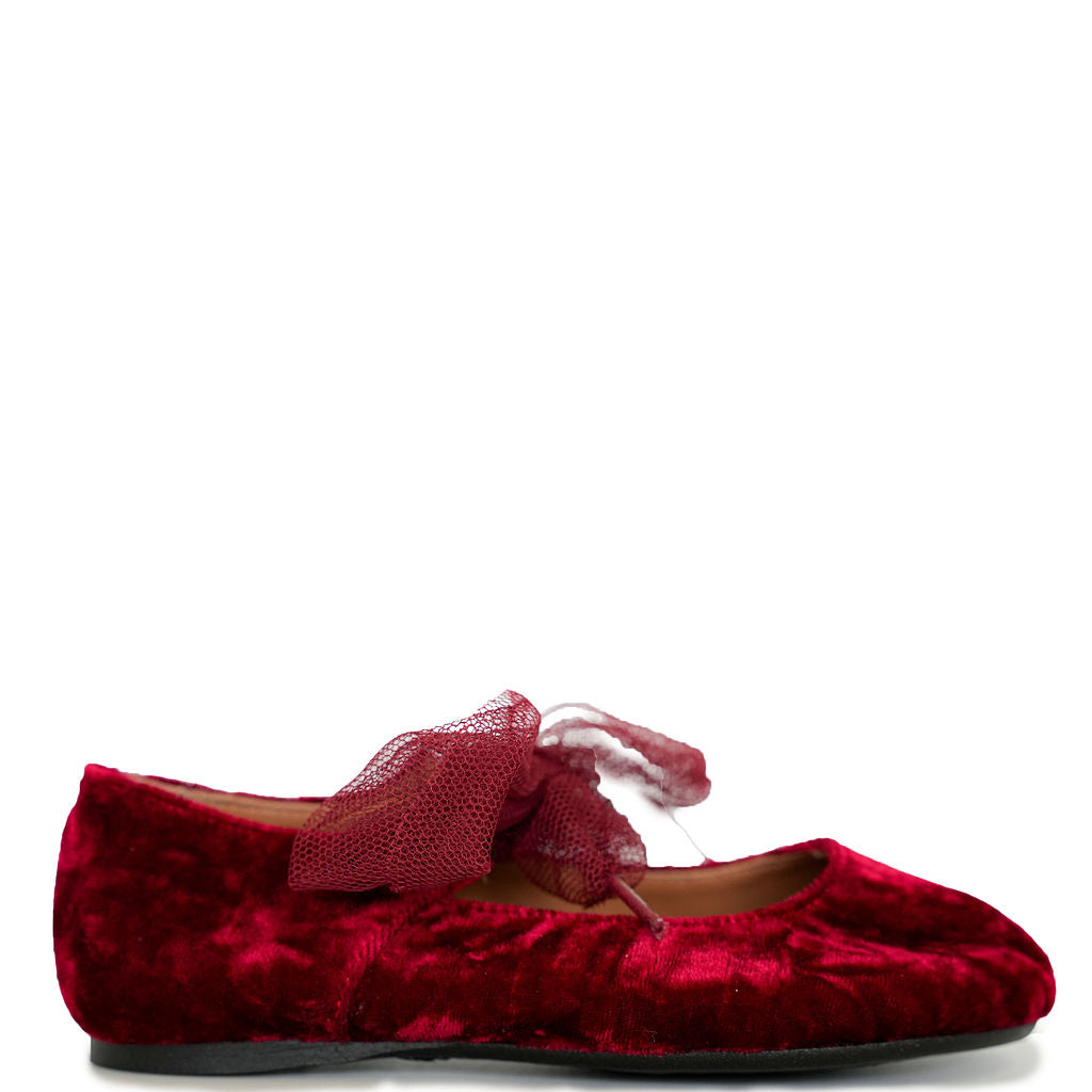 Red Velvet Bow Shoes for Women - Elegant Flats with Satin Ribbon Detail | Perfect for Weddings, Parties & Special Occasions