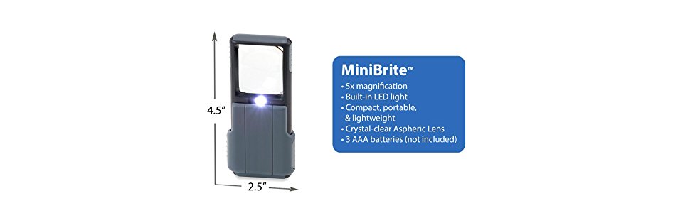 Carson 5X MiniBrite LED Aspheric Magnifier - Bright Illuminated Hands-Free Magnifying Glass for Reading, Jewelry Inspection, Crafts & Hobbies (Ideal for Seniors & Low Vision)