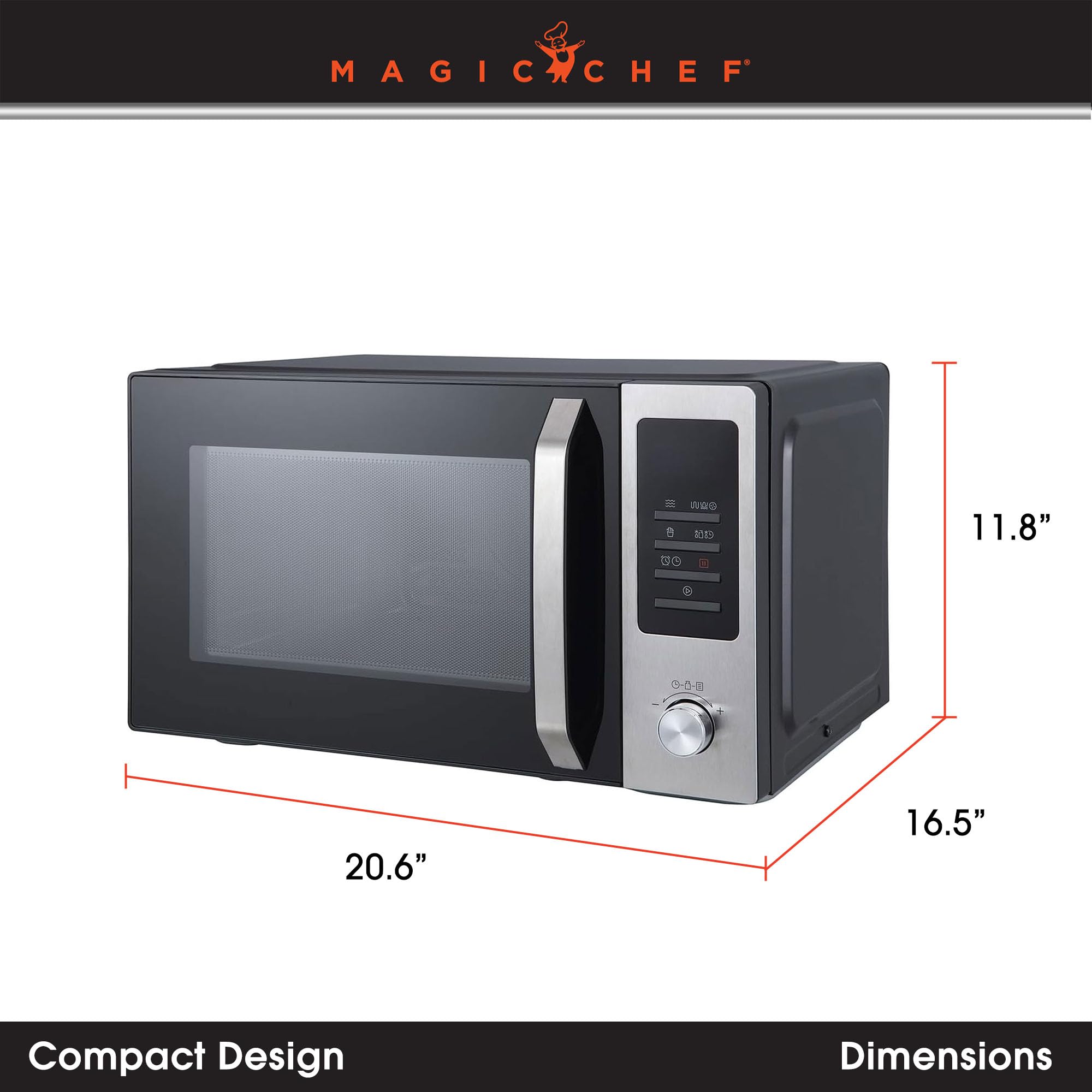 Magic Chef 1.0 Cu Ft Stainless Steel Countertop Microwave Oven with Air Fryer - 10 Power Levels, Includes Air Frying Rack, Crisper Tray & Grill Rack - Perfect for Small Kitchens, Dorms & Apartments (Black)