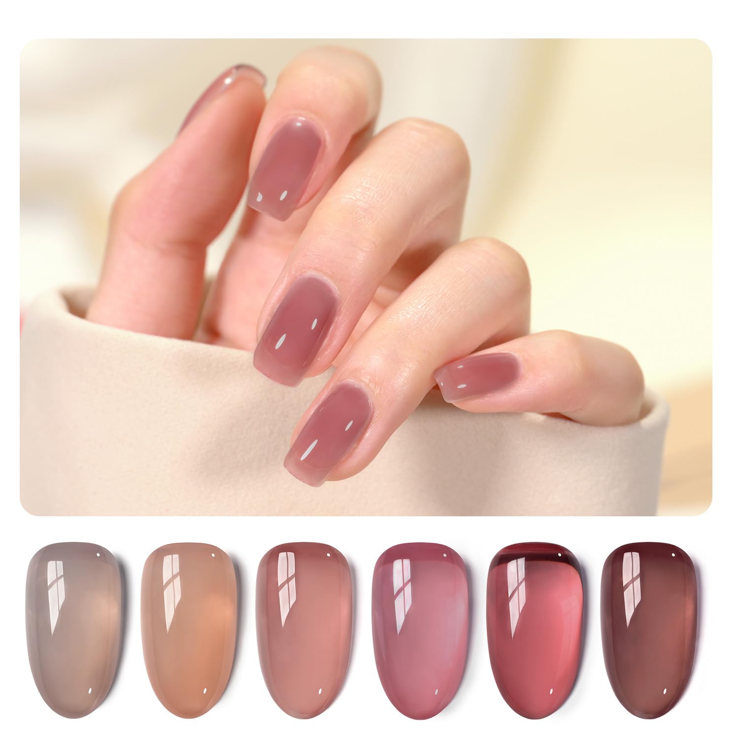 GAOY Jelly Pink Nude Gel Nail Polish Set - 6 Transparent Colors Sheer Red Brown Soak Off UV LED Light Cure Gel Polish Kit for Salon & DIY Nail Art at Home | Perfect for Manicures, Pedicures & Professional Nail Designs