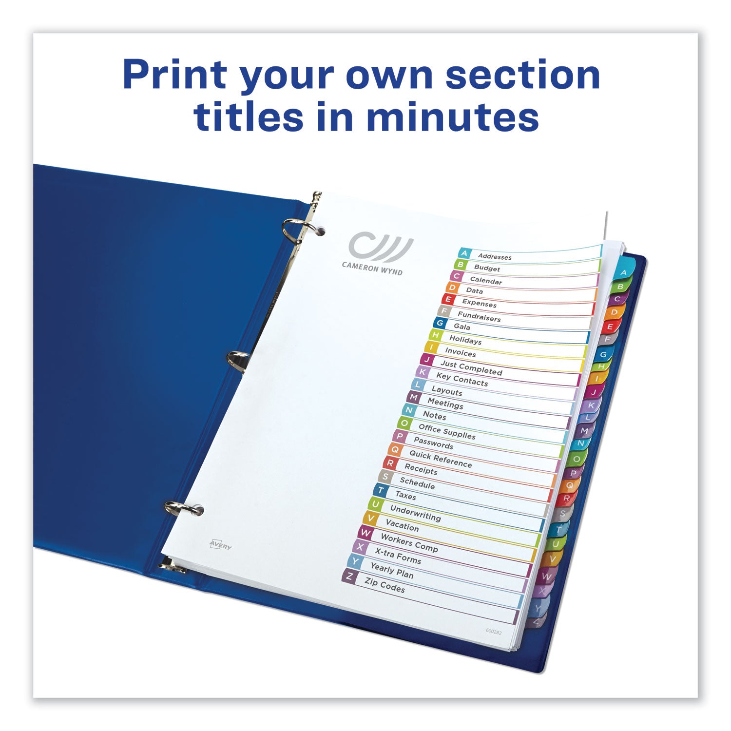 Avery® Customizable A-Z Index Tab Dividers, 26 Multicolor Tabs, 8.5