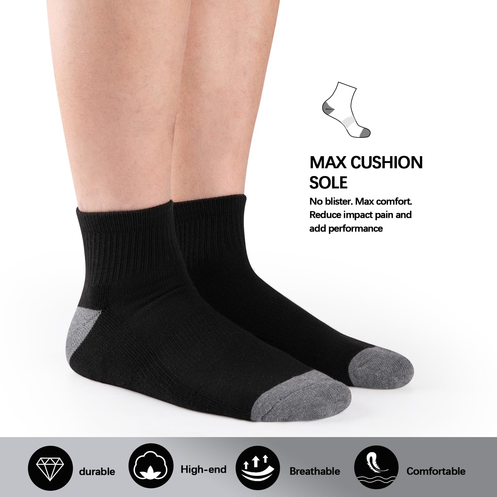 COOVAN 12 Pairs Men's Cushioned Ankle Socks - 12 Pack Low Cut Breathable Comfort Socks for Casual Wear, Running & Daily Use