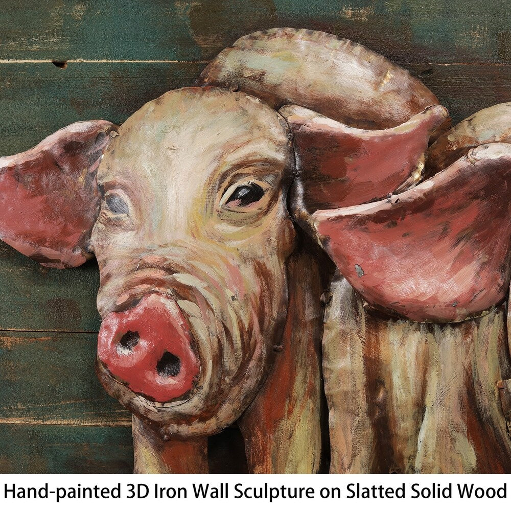 Hand-Painted 4 Little Pigs Iron Wall Sculpture - Rustic Farmhouse Decor for Living Room, Nursery, or Kids Bedroom