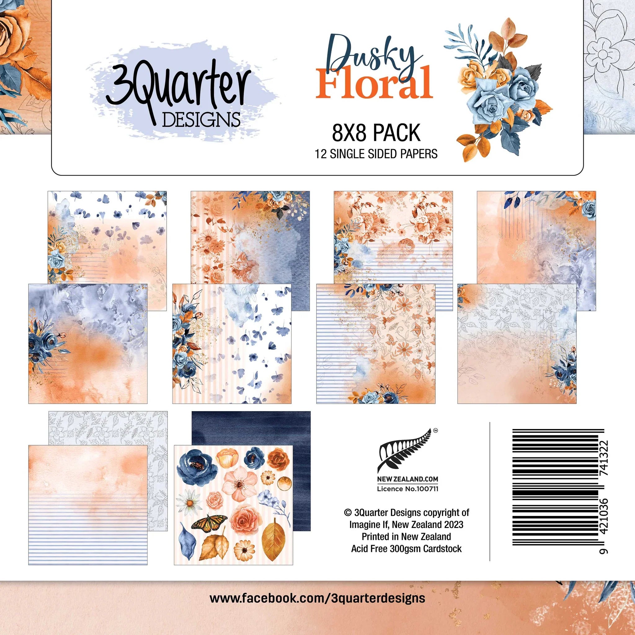 3Quarter Designs Dusky Floral 8x8 Inch Scrapbook Paper Pad - Perfect for Card Making, Scrapbooking, and DIY Craft Projects