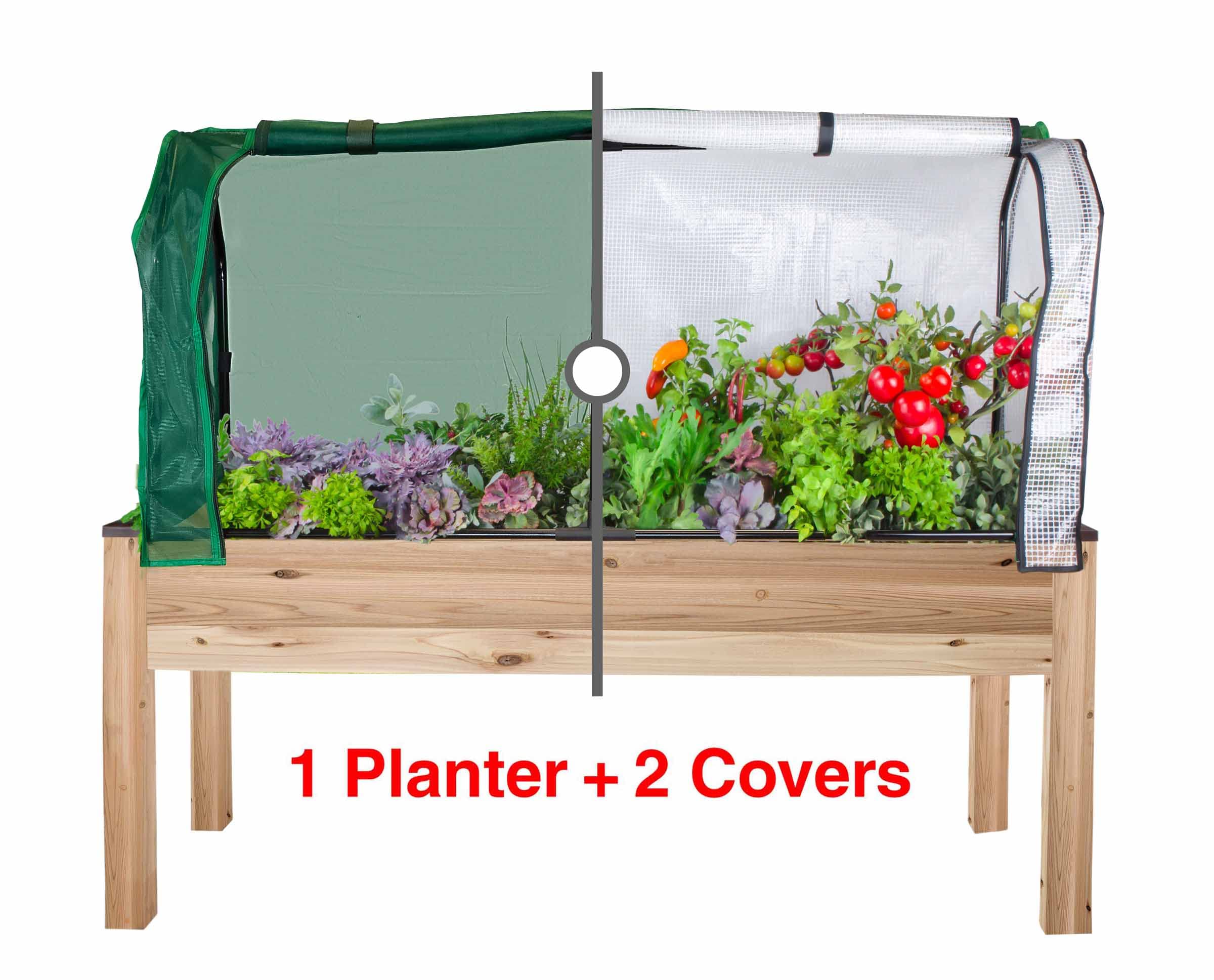 Elevated Cedar Planter Box with Greenhouse & Bug Net Cover - 23