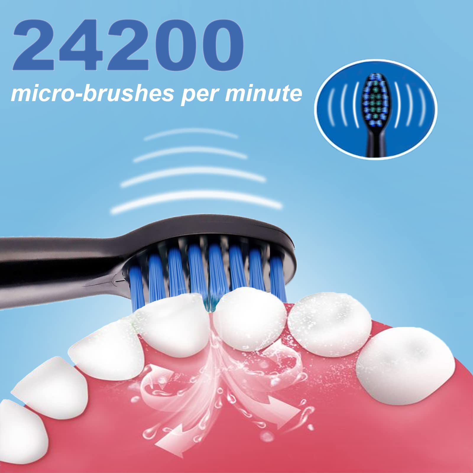 Rechargeable Sonic Electric Toothbrush for Adults - 5 Cleaning Modes, 2 Minute Smart Timer, 4 Replacement Brush Heads (Black) | Perfect for Travel, Home & Daily Oral Care Routine