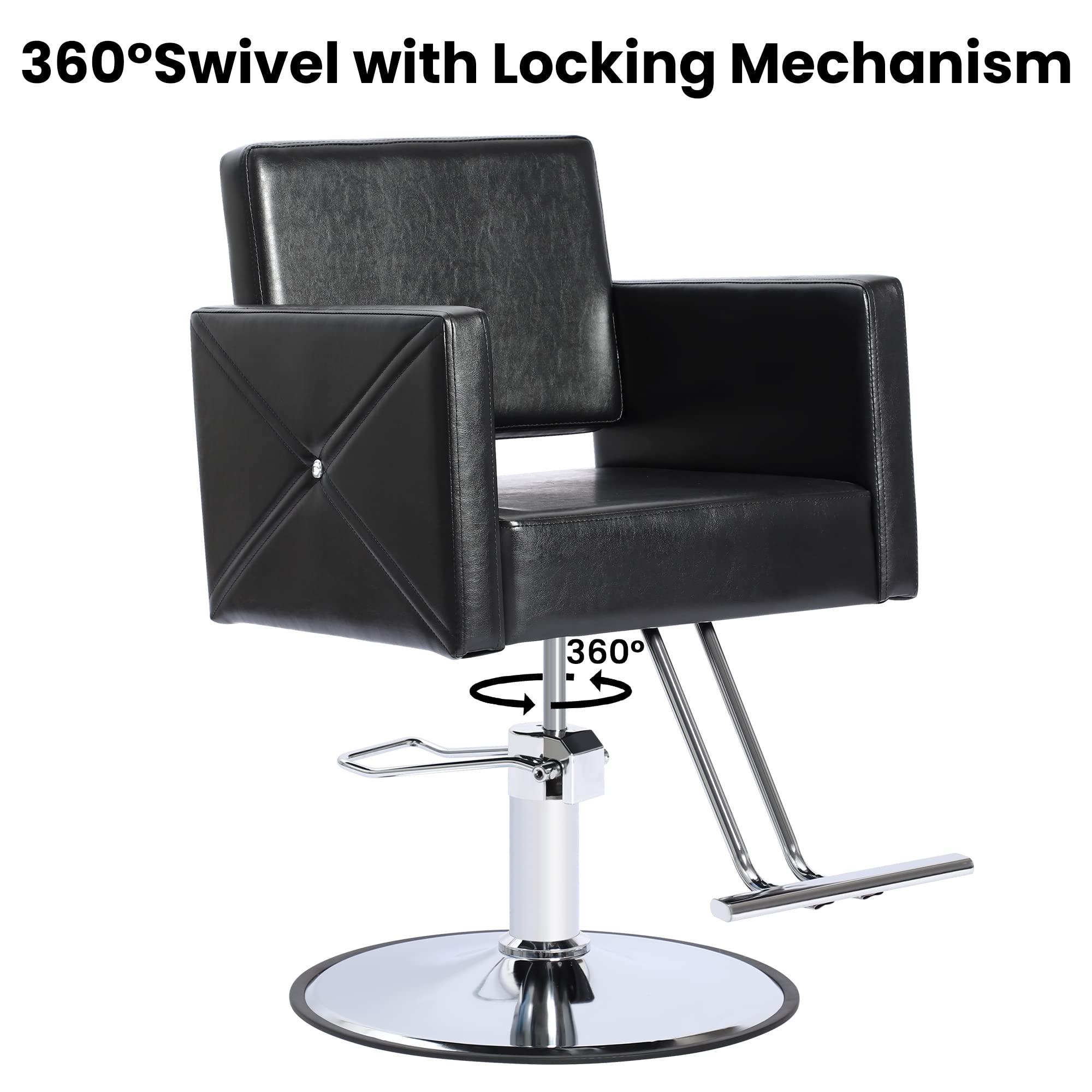 Professional Hydraulic Barber Chair - 360° Swivel Adjustable Styling Salon Chair with Height Adjustment for Hairdressers & Shampoo Stations (Black) | Perfect for Hair Salons, Barber Shops & Home Styling Studios