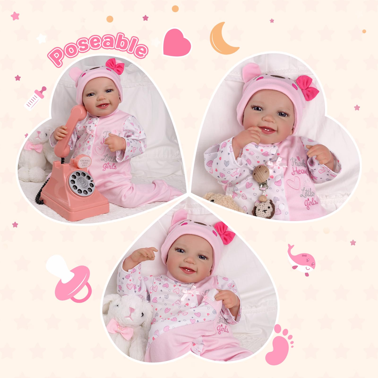 Leen 20-Inch Realistic Reborn Baby Doll with Heartbeat, Coos & Breathing - Soft Body Lifelike Newborn Girl Doll for Kids Age 3+, Perfect for Role Play, Gift Giving & Emotional Comfort