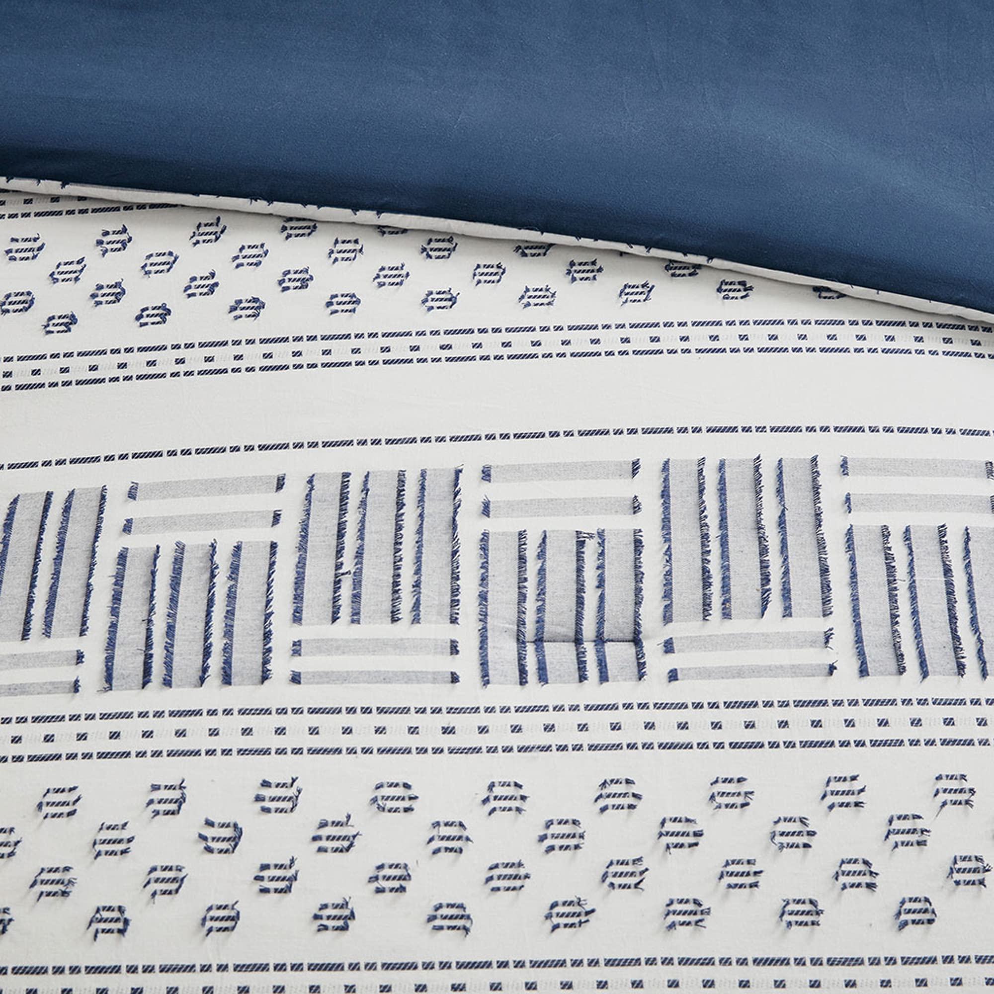 Hyde Lane Modern Navy Blue King/Cal King Farmhouse Comforter Set - 100% Cotton Boho Style Jacquard Striped Bedding with Matching Pillow Shams (104x90 inches) - Perfect for Master Bedroom, Guest Room & Farmhouse Decor