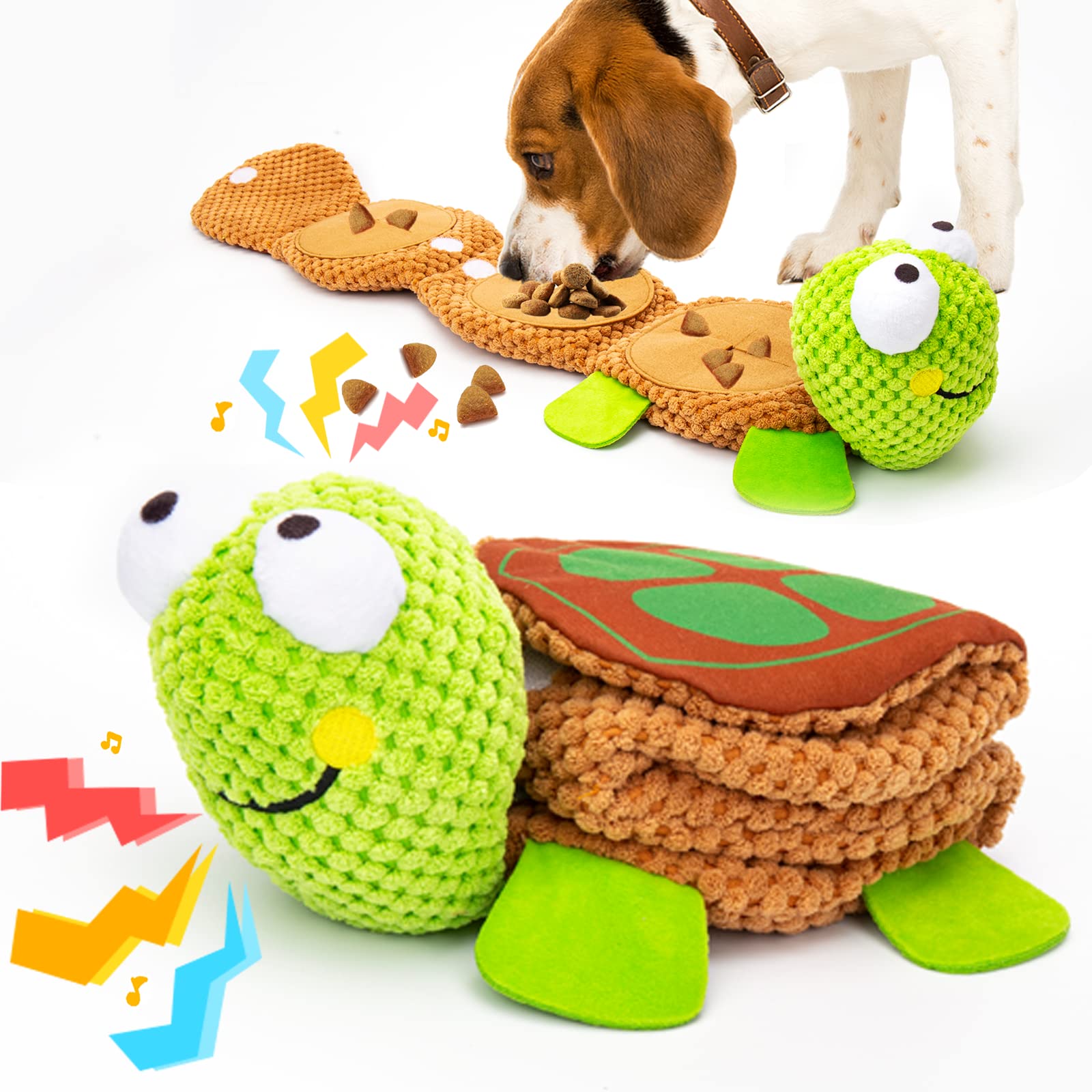 Dog Treat Dispensing Puzzle Toys - Squeaky Enrichment Plush Crinkle Rope Snuffle Stuffed Chew Toys for Small Medium Large Dogs, Tough Teething Soft Puppy Toy for Indoor Play and Training