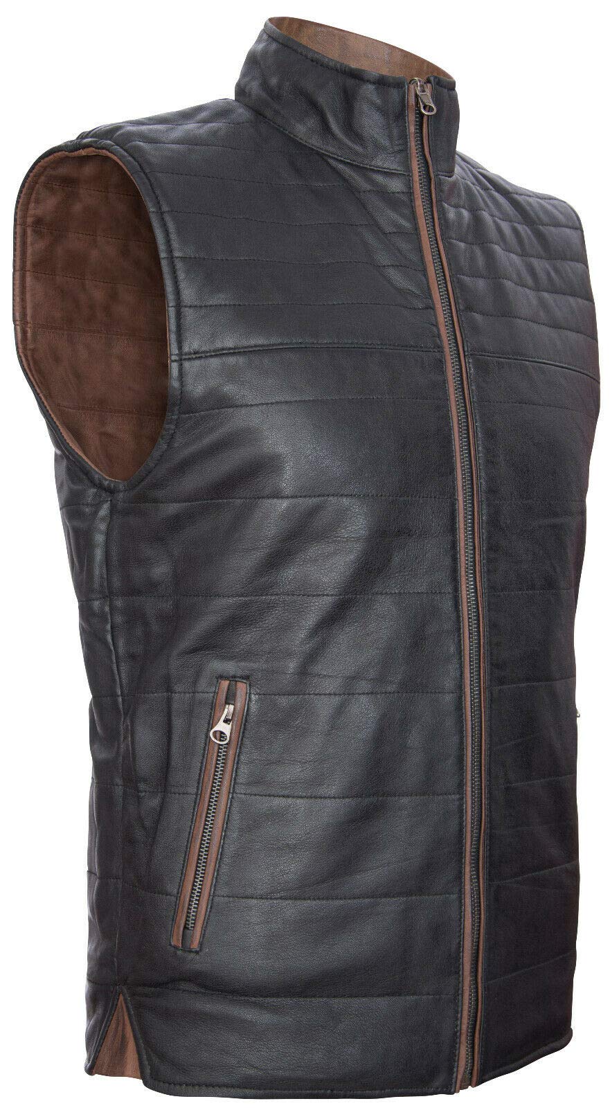 Men's Reversible Leather Puffer Vest - Black/Brown Quilted Waistcoat Gilet for Winter Warmth | Outdoor Activities & Casual Wear