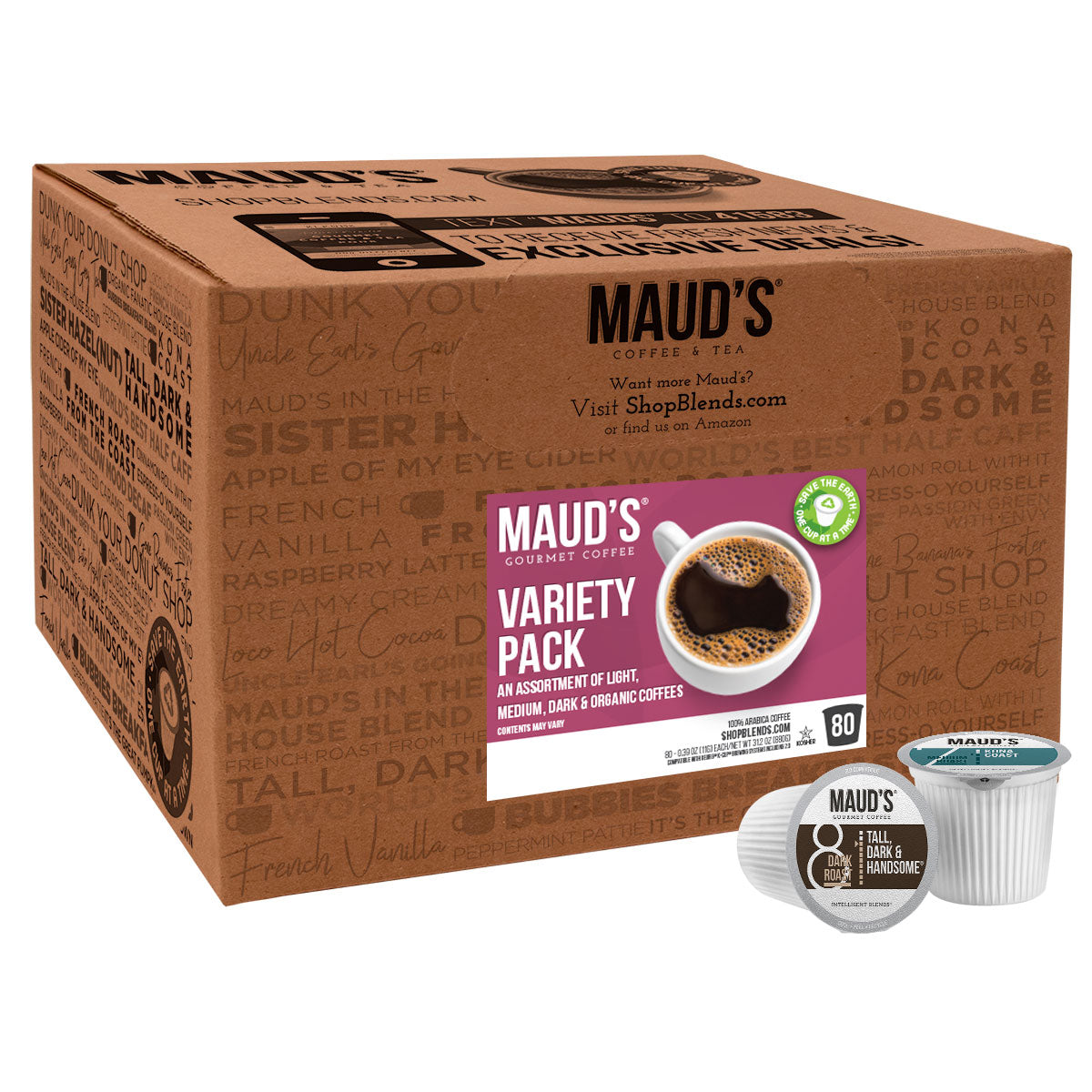 Premium Maud's Original Coffee Pods Variety Pack - 80 Count (9 Classic Blends) | Compatible with Keurig 2.0 Brewers | Perfect for Home, Office & Gifts