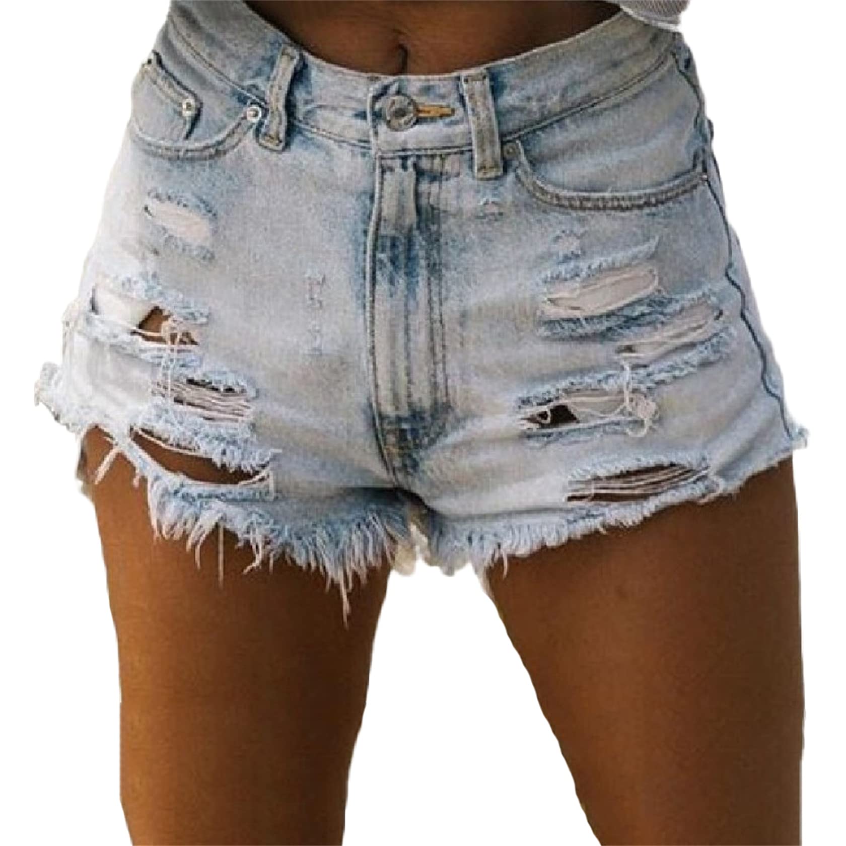 Andongnywell Women's High Rise Ripped Denim Shorts - Distressed Raw Hem Frayed Jean Shorts for Summer | Casual Streetwear, Beach Outfits & Music Festivals