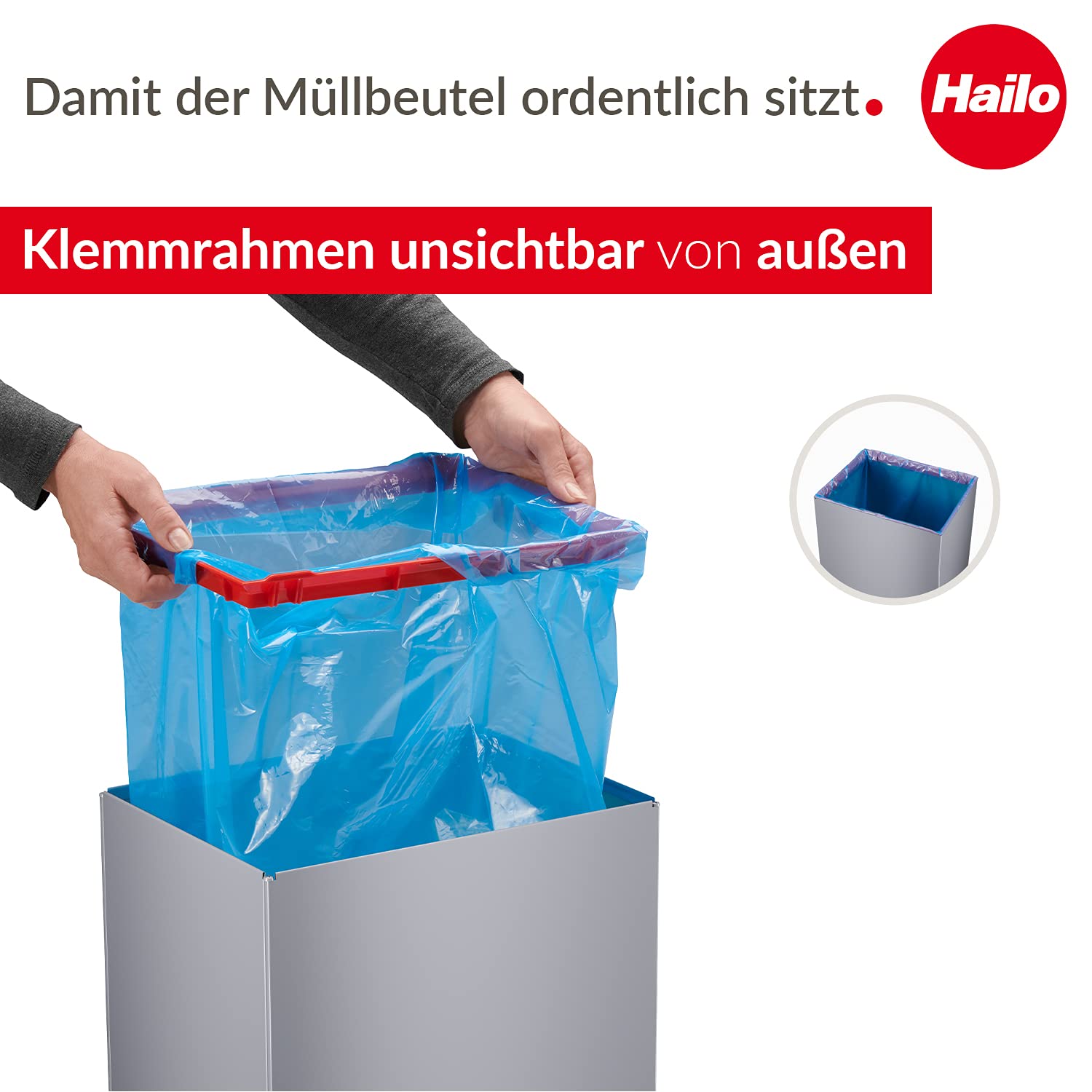 Hailo Big Box Swing Waste Bin - 35L Silver Trash Can for Kitchen, Office, Bathroom & Home - Durable & Stylish Garbage Bin with Lid
