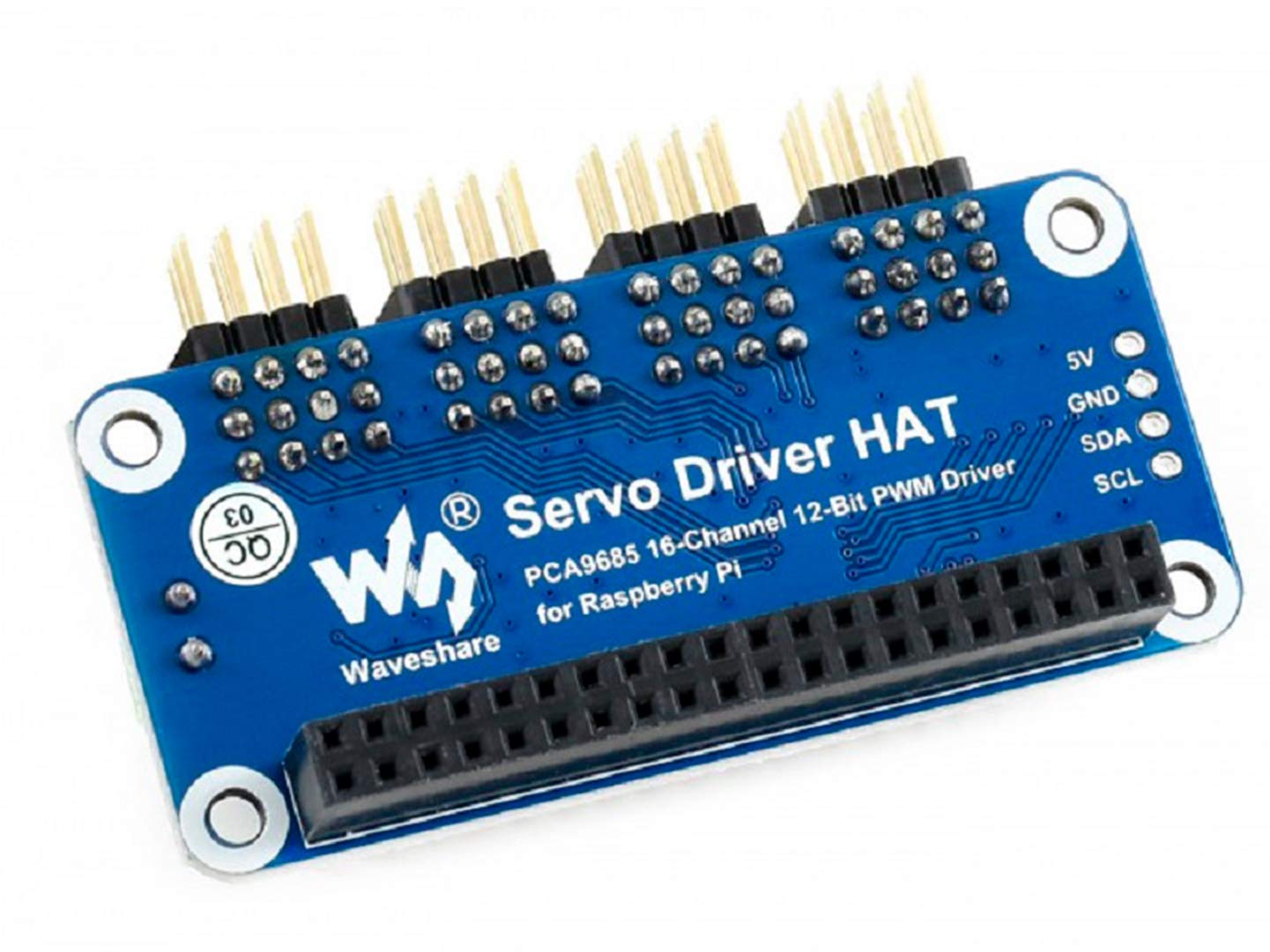 Raspberry Pi Servo Driver HAT (B) - 16-Channel PWM Output, 12-bit I2C Interface for Pi 4B/3B+/3B/2B/A+/Zero/Zero W/WH & Jetson Nano - Onboard Standard Servo Interface with Right Angle Pinheader - Perfect for Robotics, Automation, and DIY Electronics Projects