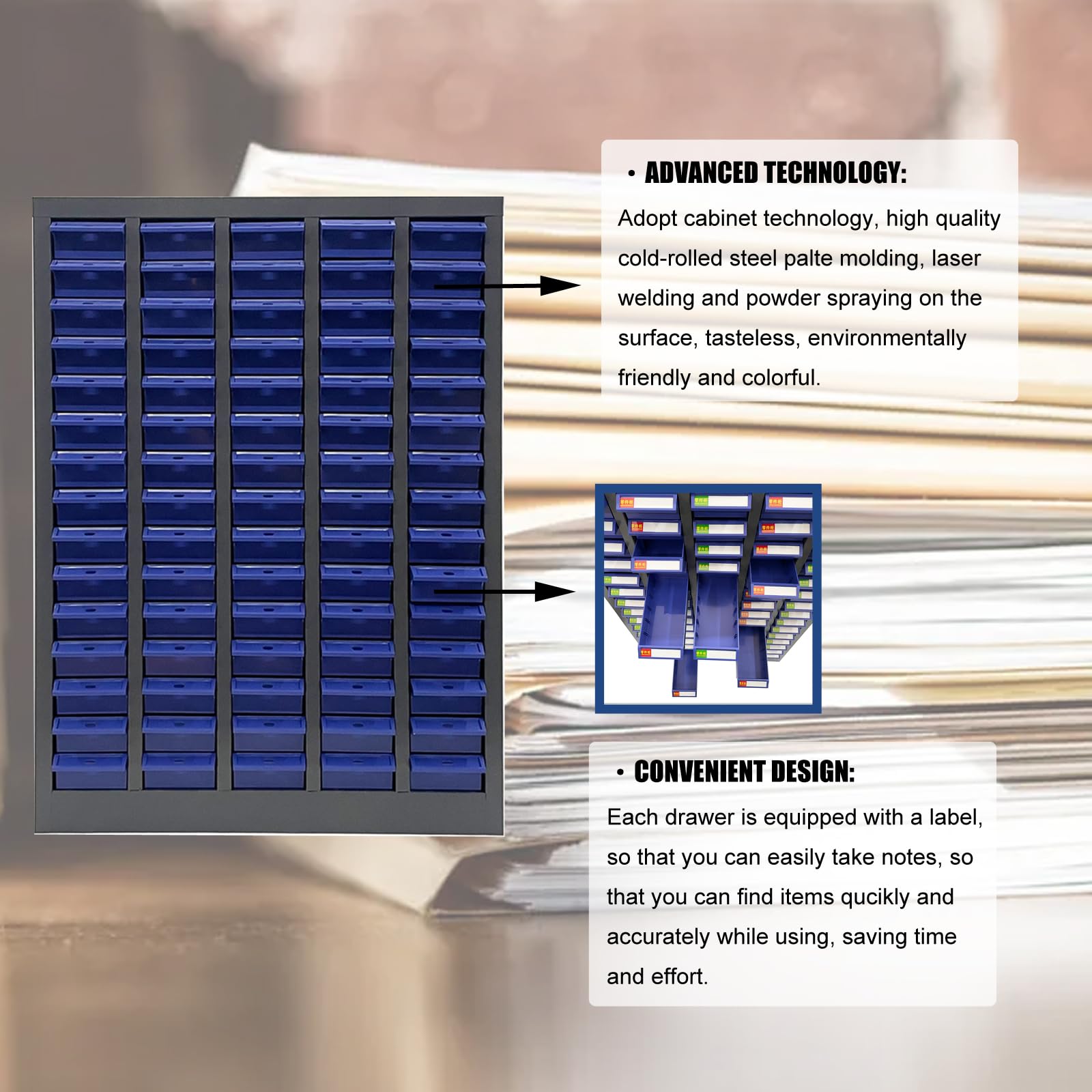 INTSUPERMAI 75 Compartment Plastic Storage Cabinet - Organizer Drawer for Documents, Metal Parts, Electronic Components (Blue) - Perfect for Workshop, Office & Craft Room Organization