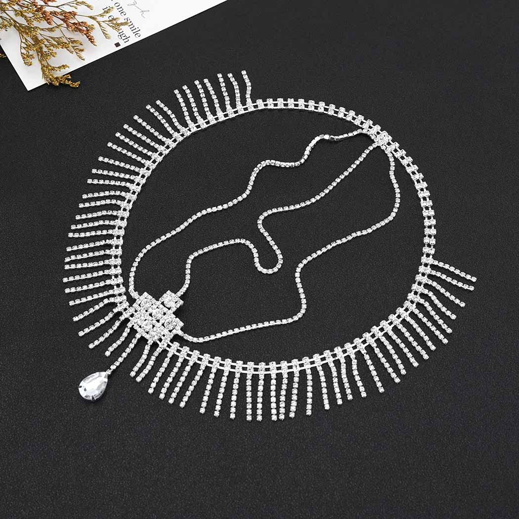 Urieo Silver Layered Rhinestone Head Chain | Crystal Tassel Forehead Jewelry | Bridal Hair Accessories for Women | Perfect for Weddings, Parties & Boho Fashion