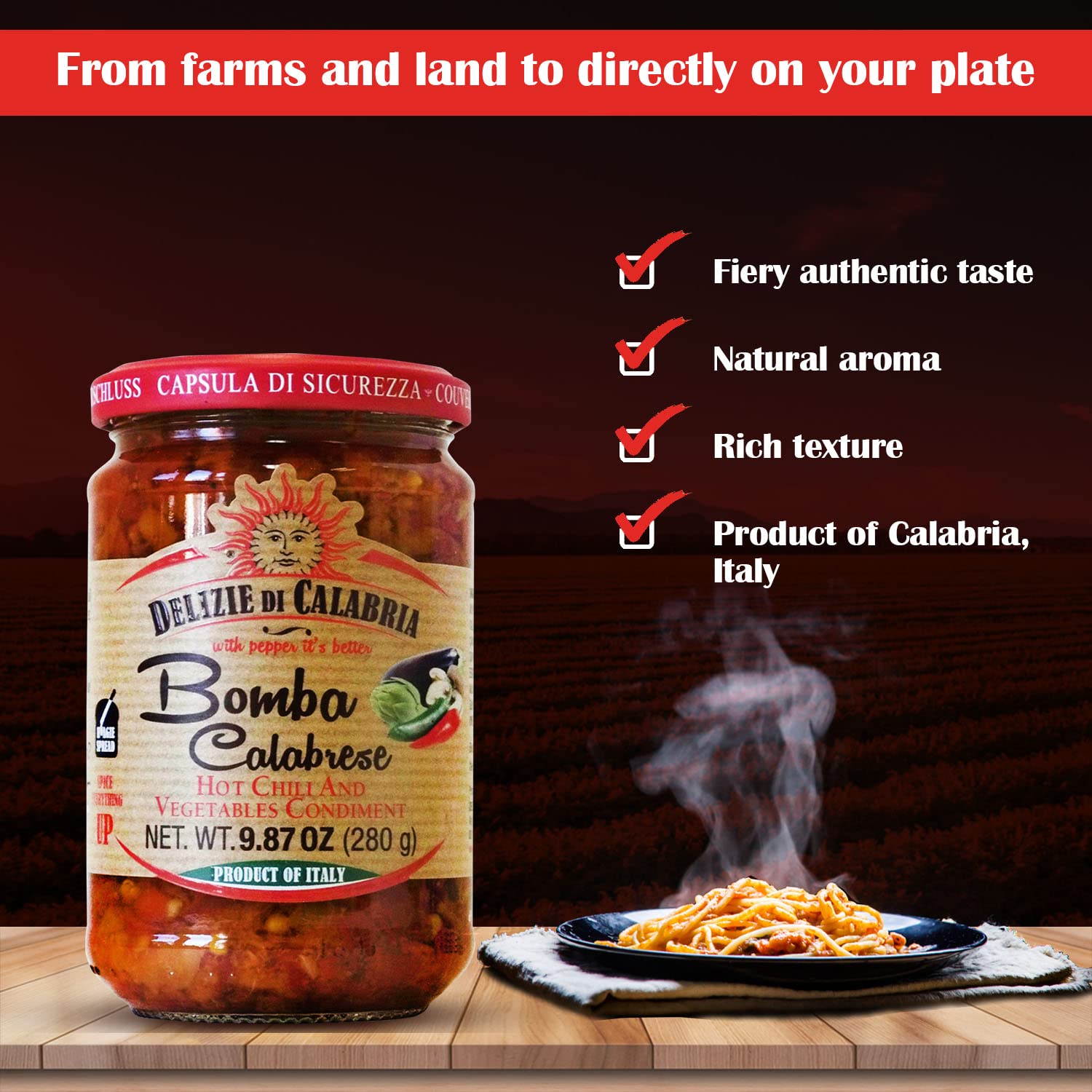 Bomba Calabrese Italian Hot Sauce Spread - 9.87oz (Pack of 3) | Authentic Spicy Chili Pepper Condiment for Pizza, Pasta & Sandwiches | Gourmet Italian Cooking & Charcuterie Board Essential
