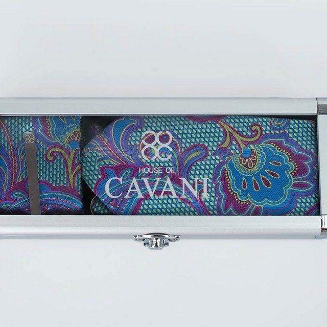 Cavani Turquoise Paisley Silk Tie Set with Gift Box - Perfect for Weddings, Business Meetings & Formal Events