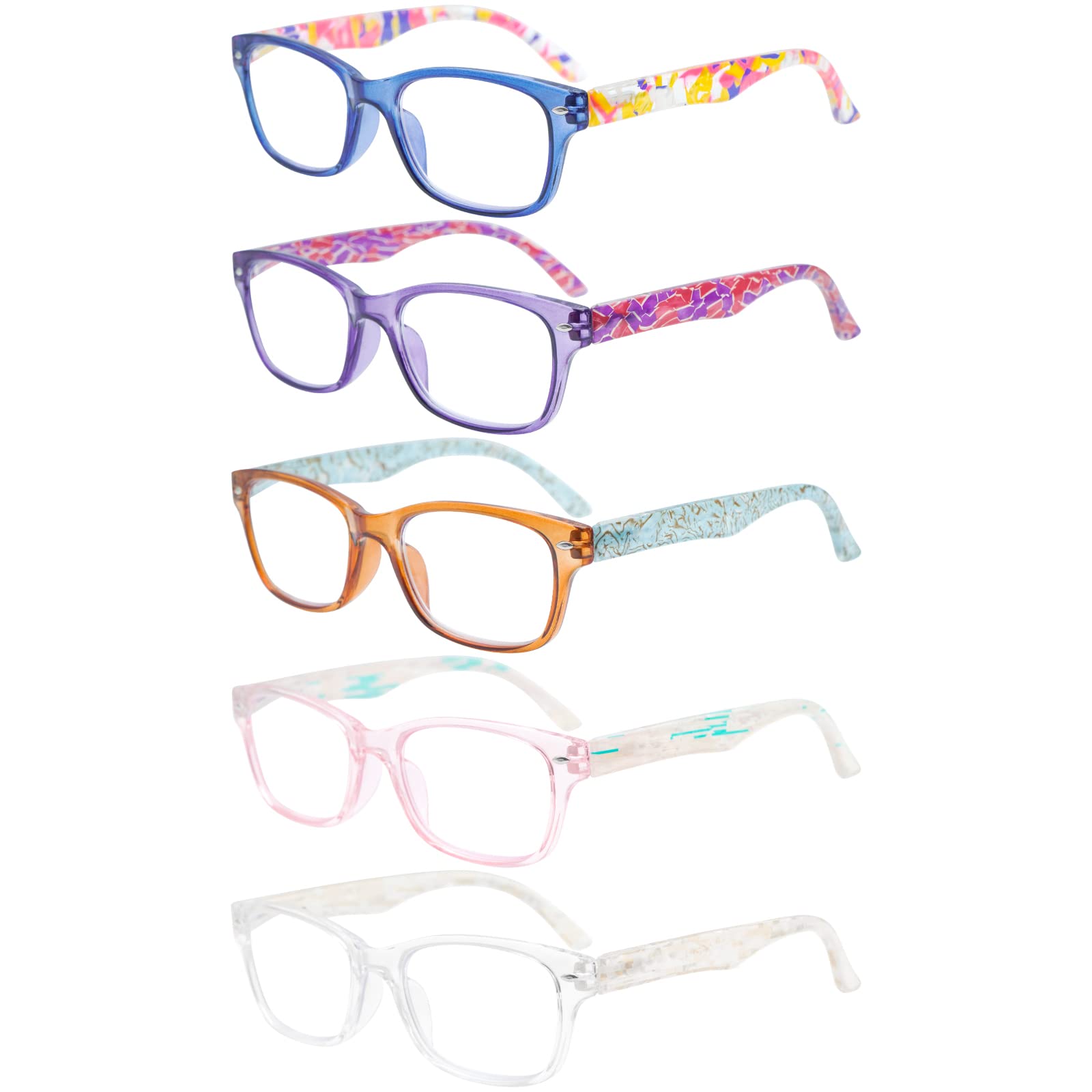 SIGVAN Blue Light Blocking Reading Glasses 5 Pack - Anti Eye Strain Computer Glasses with Spring Hinge for Women & Men - Perfect for Office Work, Gaming & Screen Time