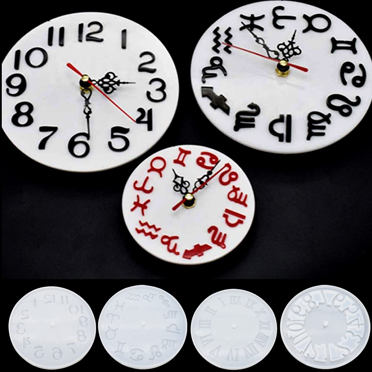 Epoxy Resin Clock Silicone Mold Set - 4 Pcs (Arabic, Roman, Hollow, Constellations) for DIY Jewelry Making, Resin Casting & Handmade Crafts - Perfect for Home Decor, Gift Making & Creative Projects
