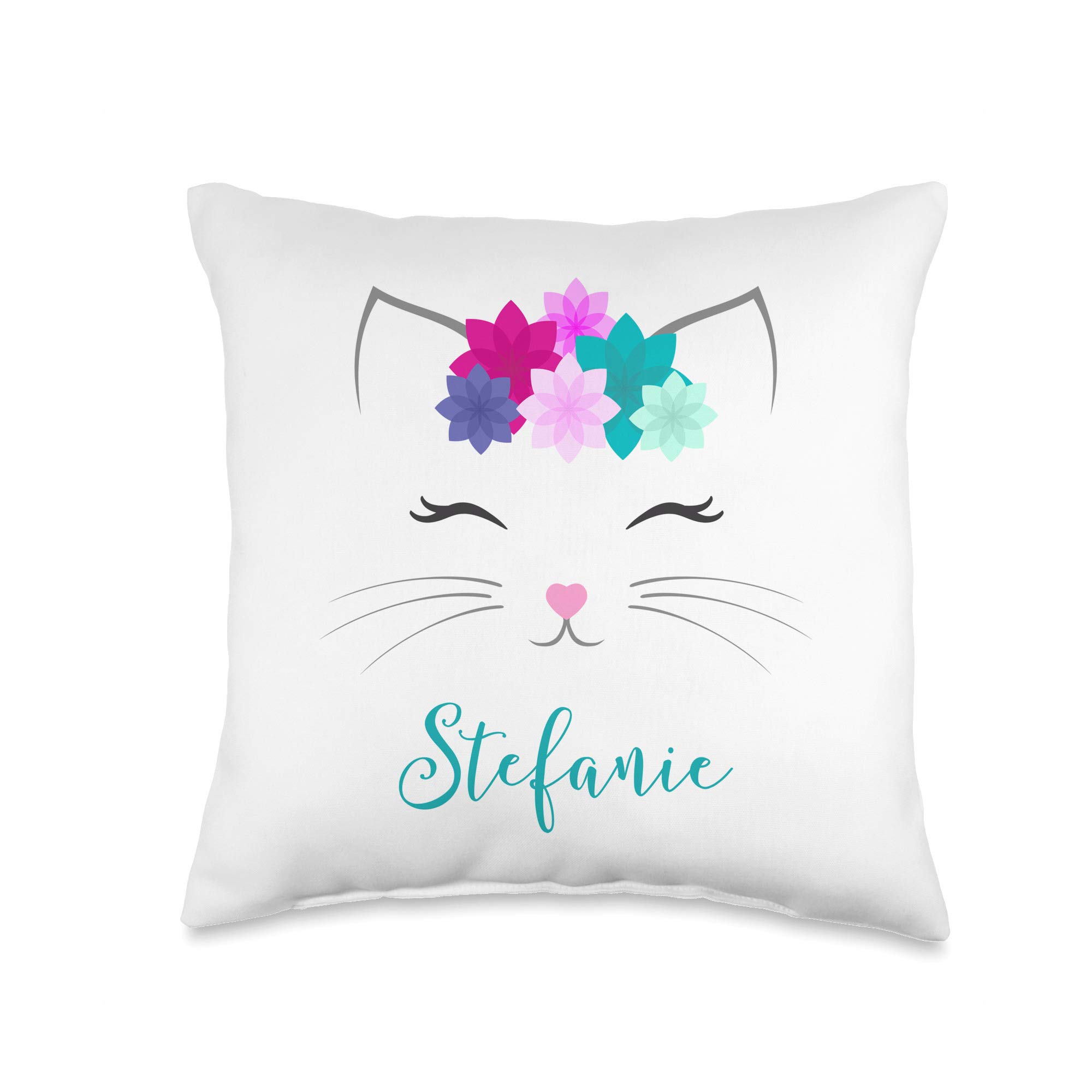 Personalized Stefanie Name Gift for Girls - 16x16 Inch Multicolor Cat Themed Throw Pillow - Perfect for Bedroom Decor, Kids Room & Birthday Presents