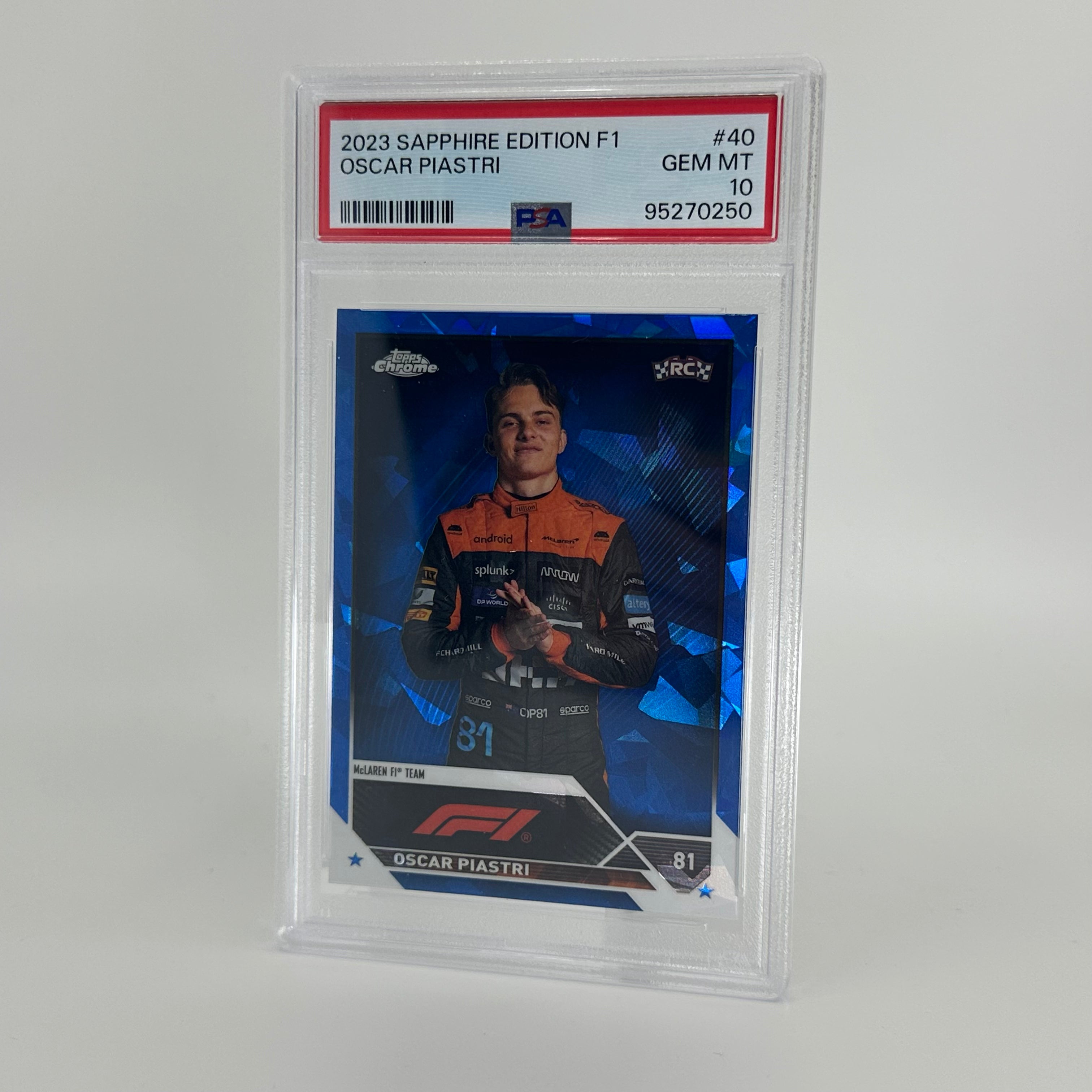 PSA 10 Oscar Piastri #40 2023 Topps Chrome F1 Sapphire Rookie Card - Perfect for Collectors, Racing Fans, and Investment