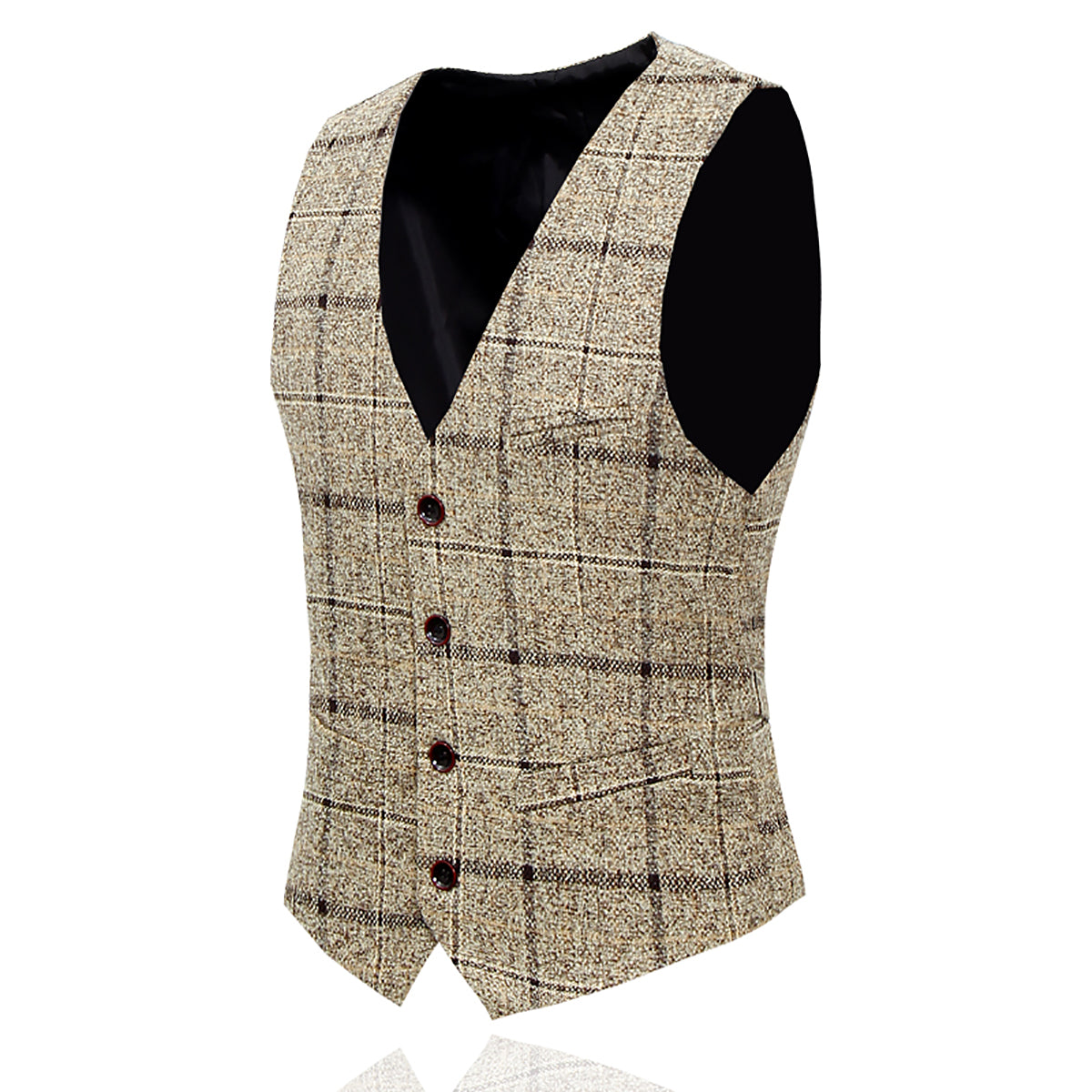 Men's Beige Plaid One-Button Wool 3-Piece Suit | Formal Business Attire for Weddings, Office & Special Occasions