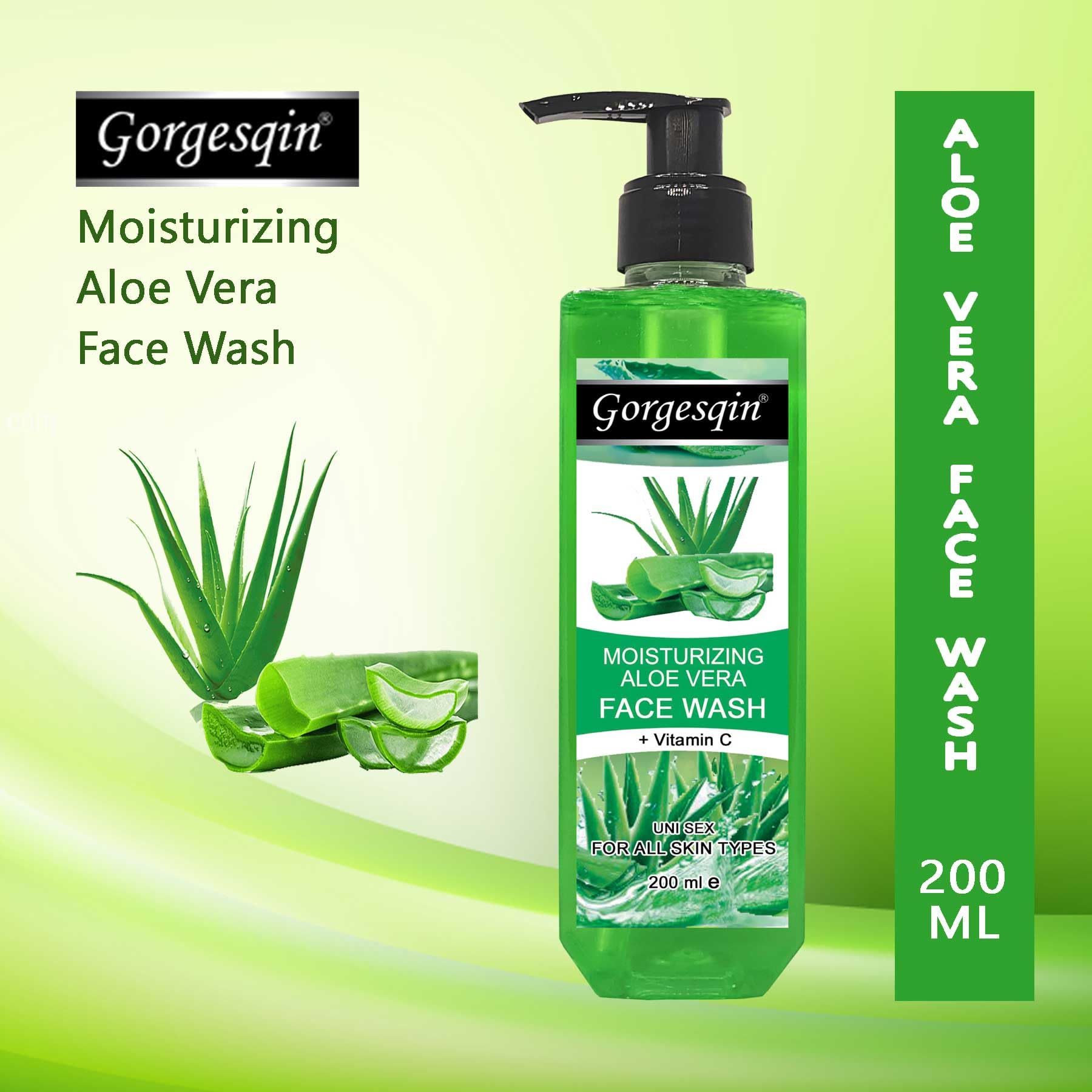GORGESQIN Hydrating Aloe Vera Facial Cleanser for Dry & Sensitive Skin - 6.76 Fl Oz (200ml) - Gentle Daily Face Wash for Acne, Oil Control & Soothing Irritation - Perfect for Morning & Night Skincare Routine