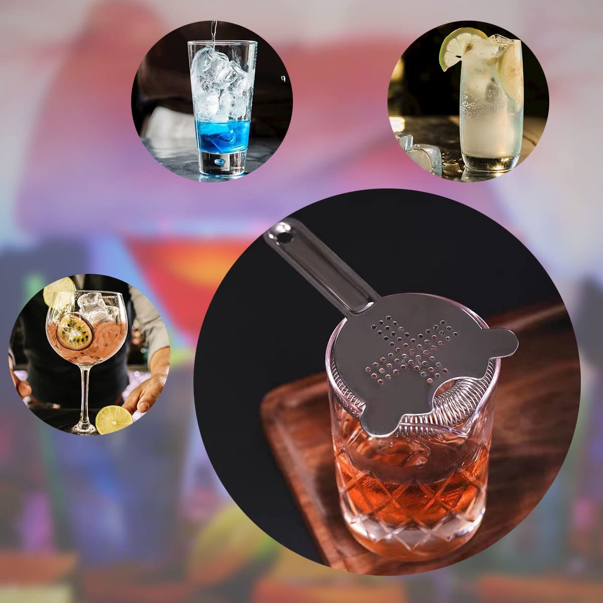 Premium Stainless Steel Cocktail Strainer - Professional Bar Tools for Ice Cube Filtering, Mixing & Serving | Perfect for Home Bars, Cocktail Parties & Bartending