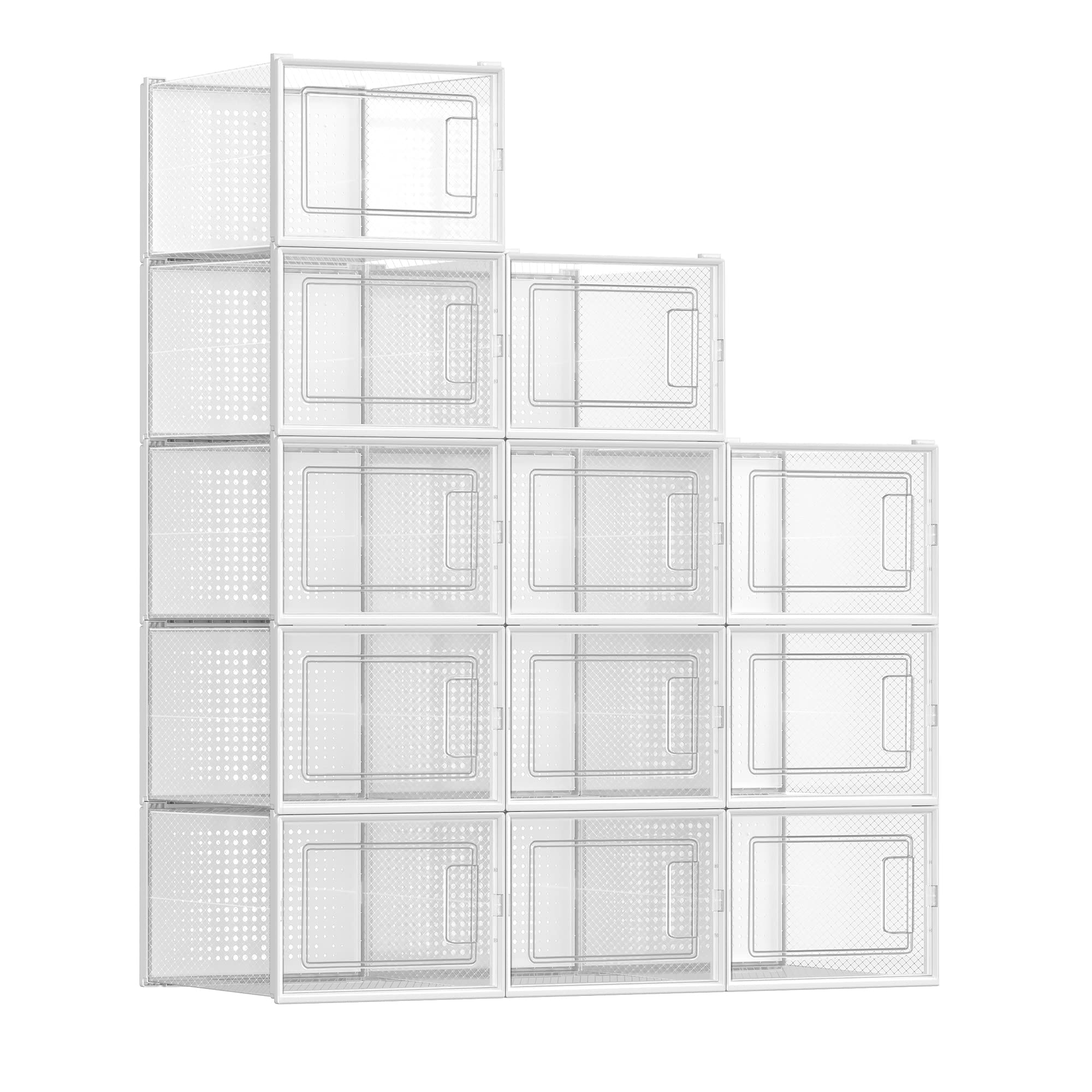 SONGMICS 12-Pack Clear Plastic Shoe Storage Boxes - Stackable Shoe Organizers for Closet, Sneakers & Boots (9.9