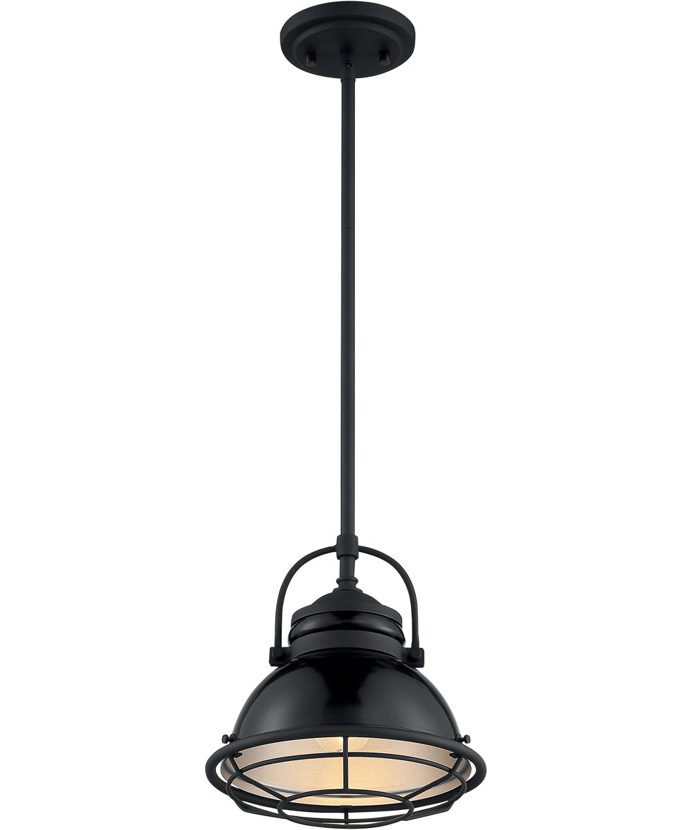 10W Upton 1-Light Pendant Light Fixture in Gloss Black & Silver - Perfect for Kitchen Island, Dining Room, or Entryway Lighting