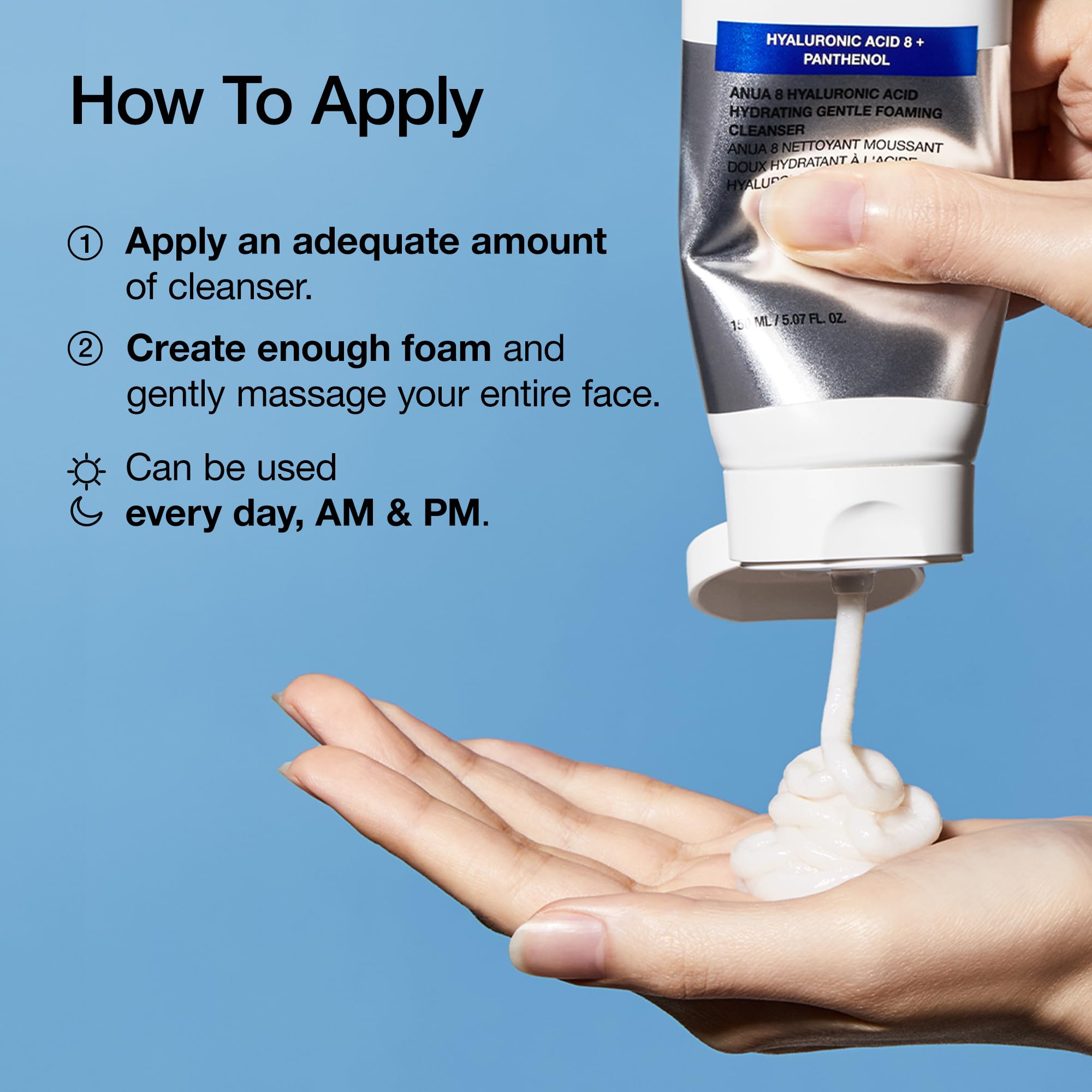 ANUA Hydrating Gentle Foaming Cleanser with Hyaluronic Acid & Glycerin - Korean Face Wash for Dry & Sensitive Skin - Zinc & Panthenol Enriched Formula for Double Cleansing Routine - 150ml/5.07fl oz - Perfect for Morning & Night Skincare Regimen