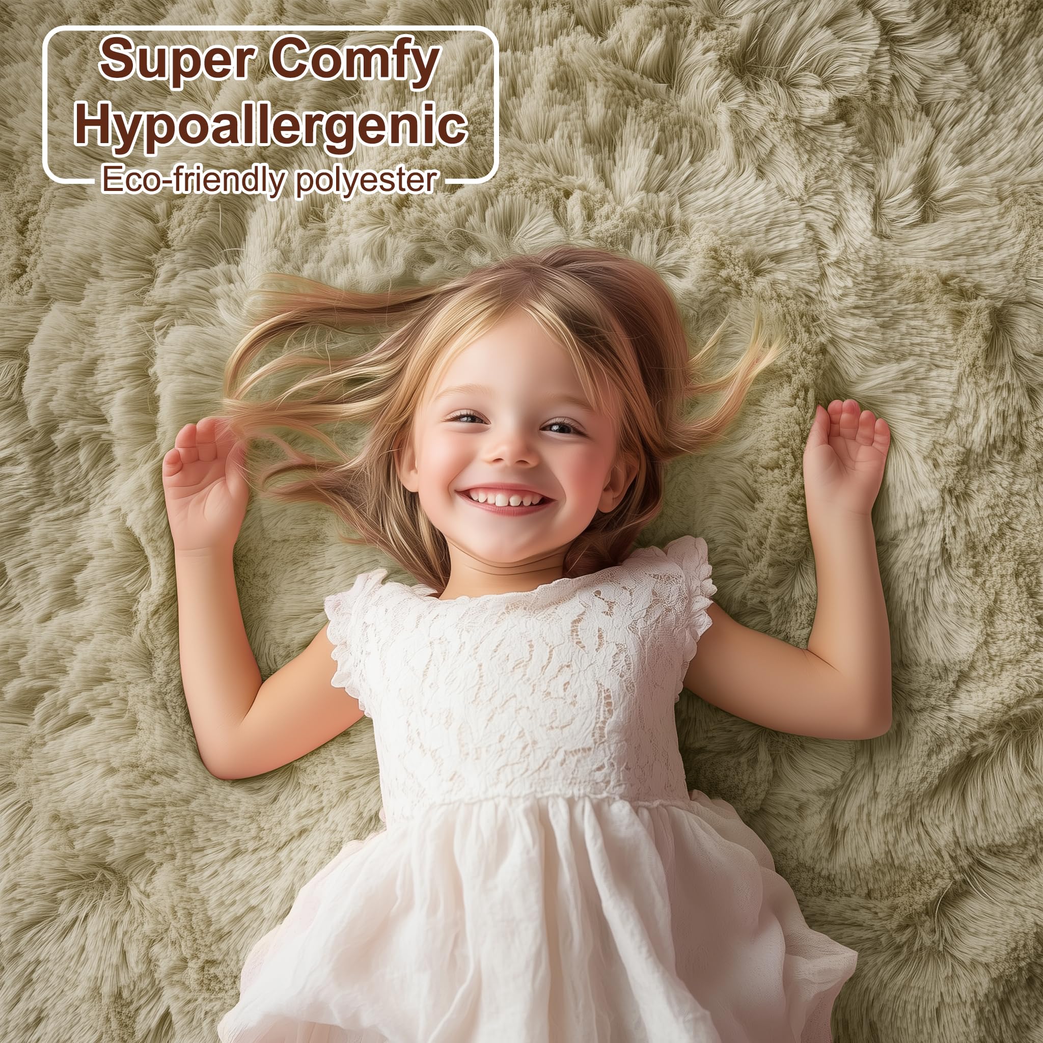 PAGISOFE Fluffy 5x7 Shag Area Rug - Ultra Soft Plush Fur Beige Carpet for Living Room, Bedroom, Nursery & Dorm Decor | Modern Fuzzy Shaggy Rug for Cozy Home & Kids Room (Indoor Use)