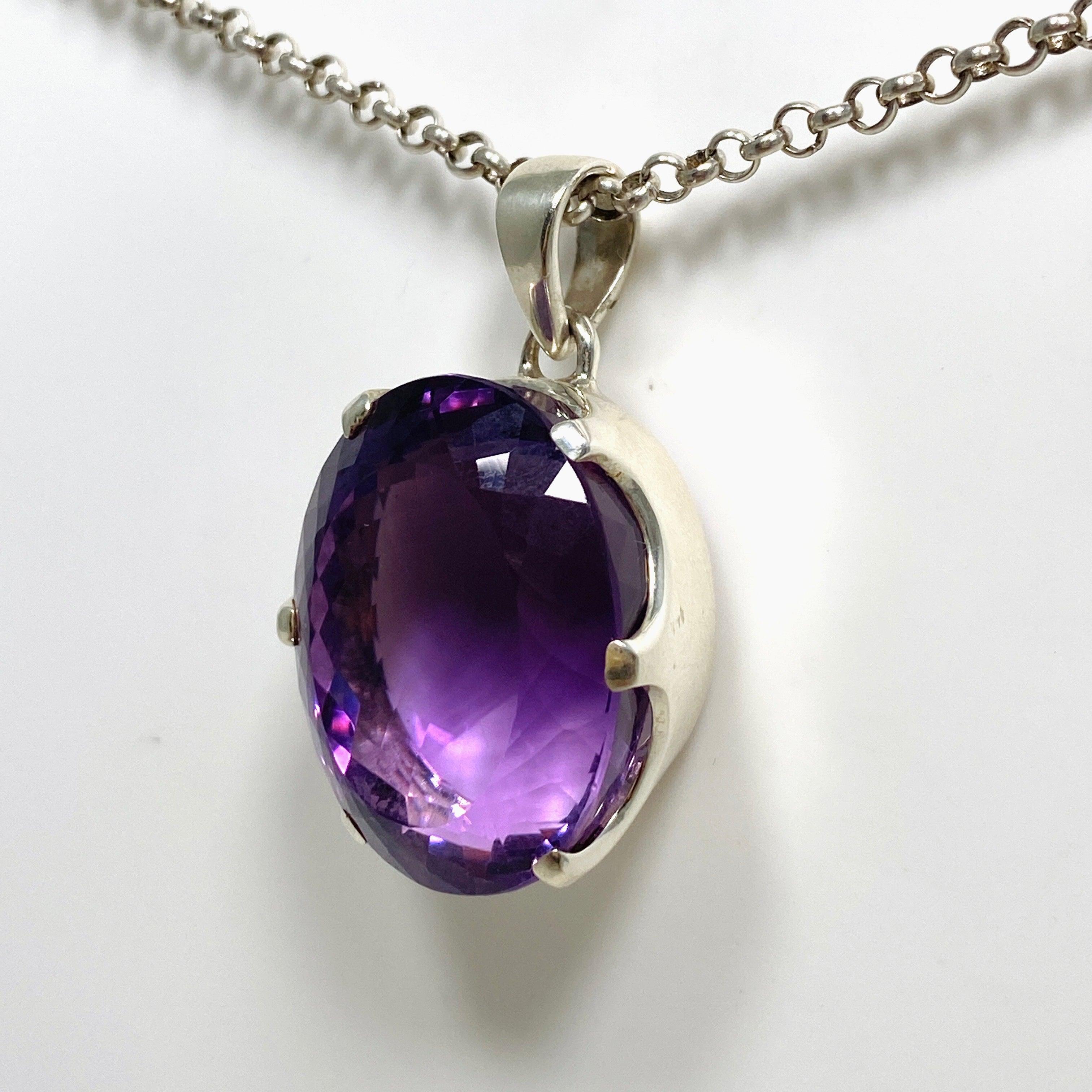 Natural Amethyst Faceted Oval Pendant Necklace for Women - Elegant Purple Gemstone Jewelry Gift for Birthday, Anniversary & Special Occasions